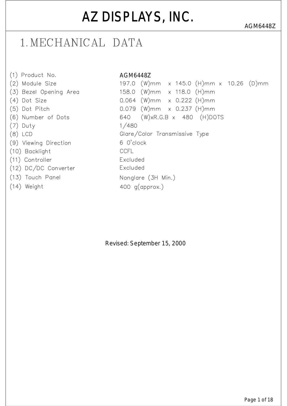 AZDIS AGM6448Z-NC-GBS-T, AGM6448Z-NC-GBD-T, AGM6448Z-MC-GBS-T, AGM6448Z-MC-GBD-T Datasheet