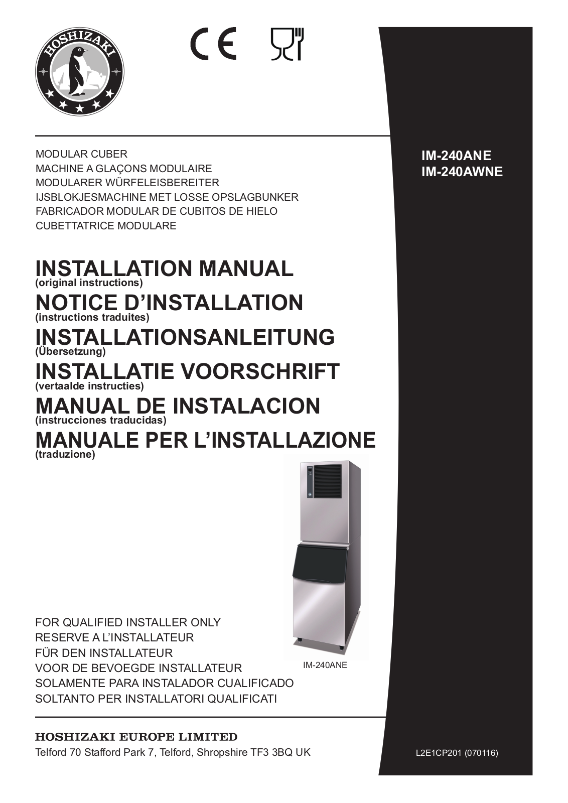 Hoshizaki IM-240AWNE, IM-240ANE INSTALLATION MANUAL