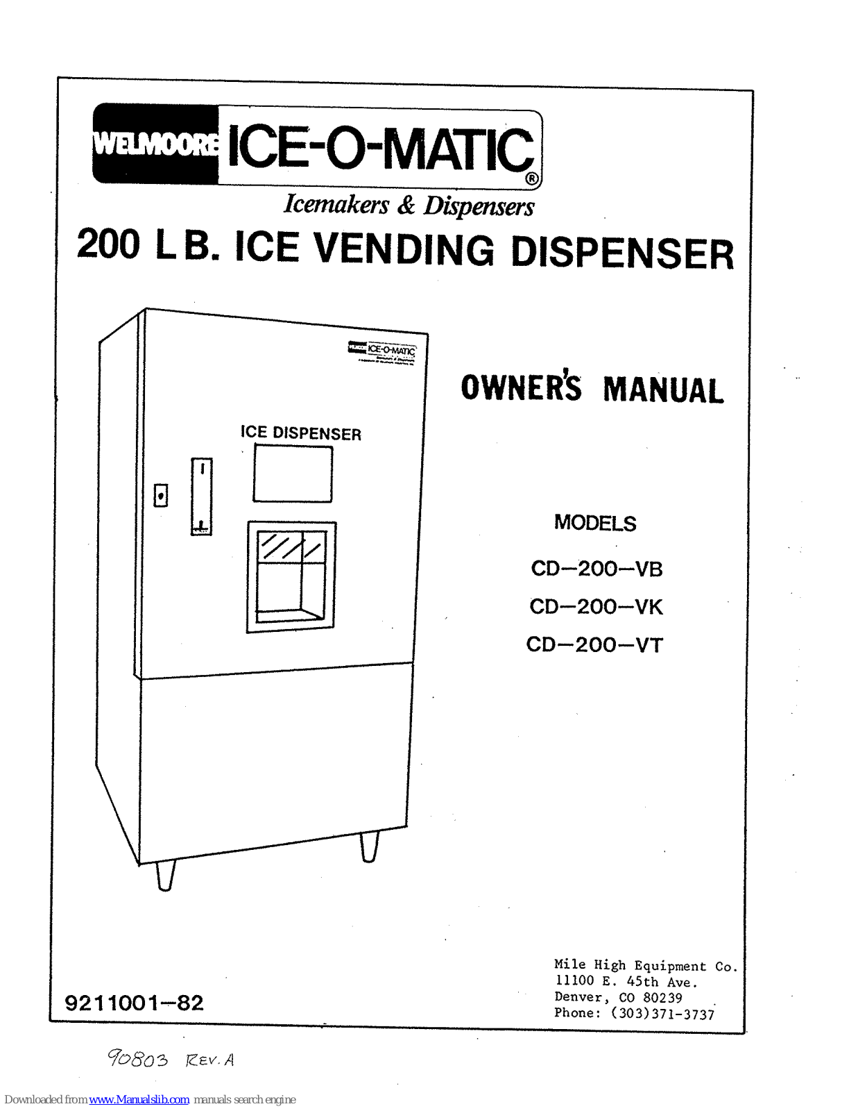 Ice-O-Matic CD-200-VB, CD-200-VK, CD-200-VT Owner's Manual