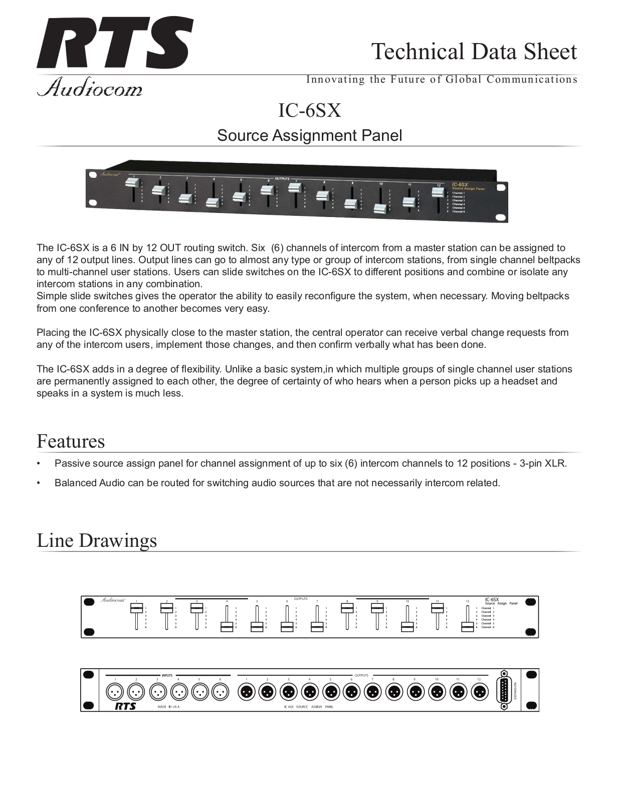 Telex IC-6SX Data Sheet