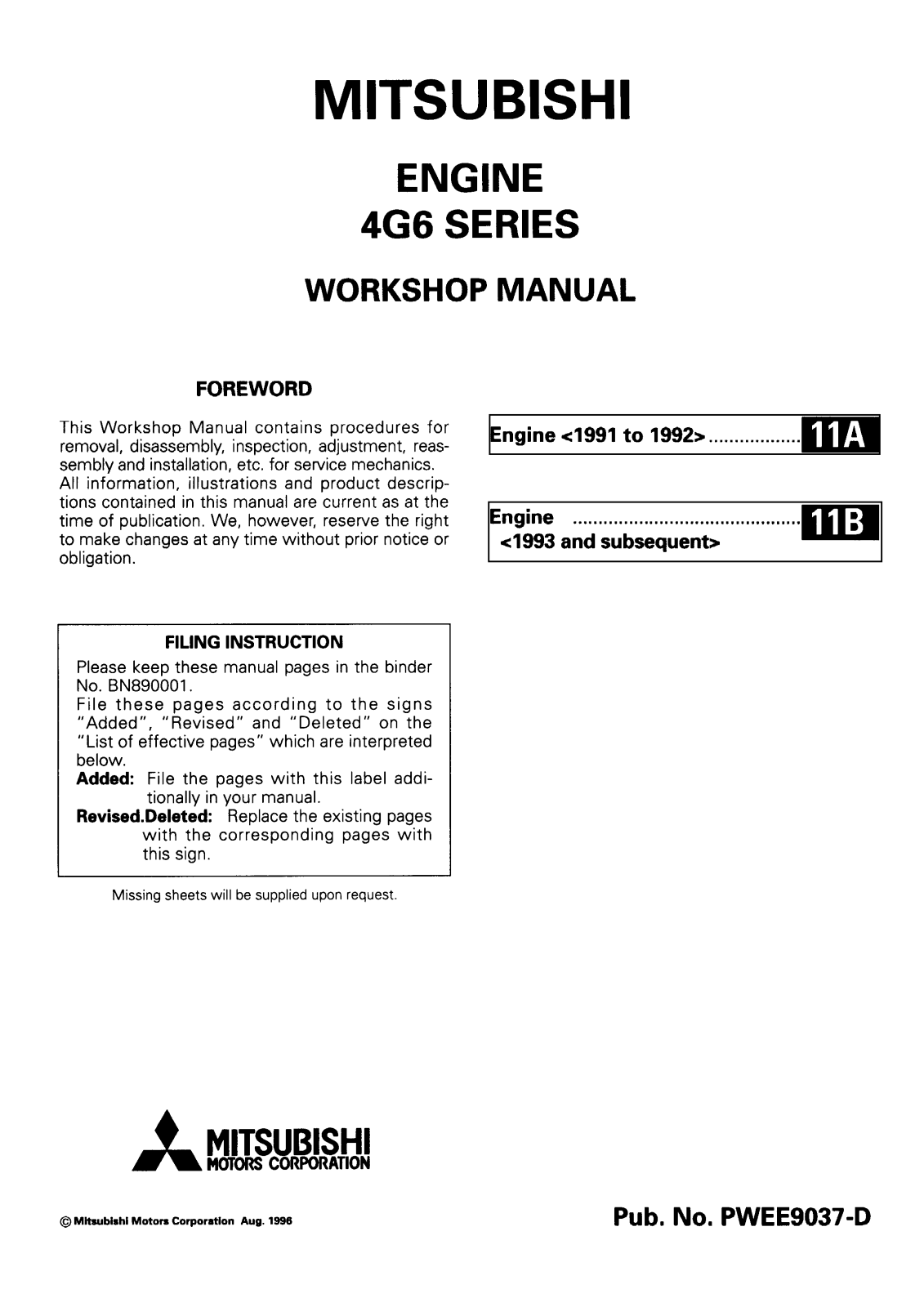 Mitsubishi 4G6 Workshop Manual