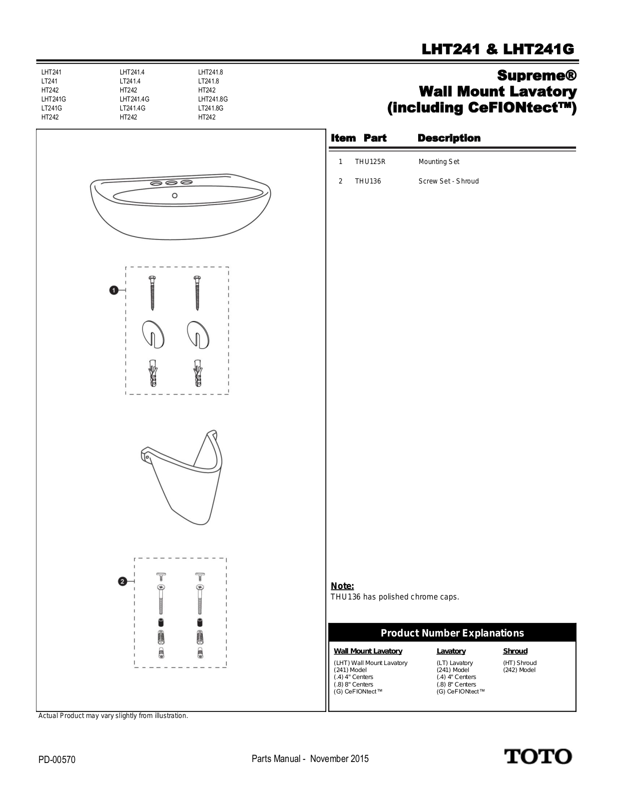 TOTO LHT241, LHT241.4, LHT241.8, LT241, LT241.4 Service manual