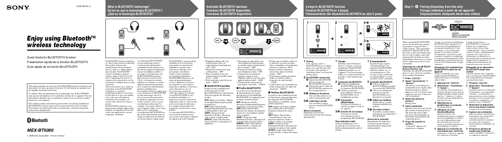 Sony MEX-BT5000 QUICK START GUIDE