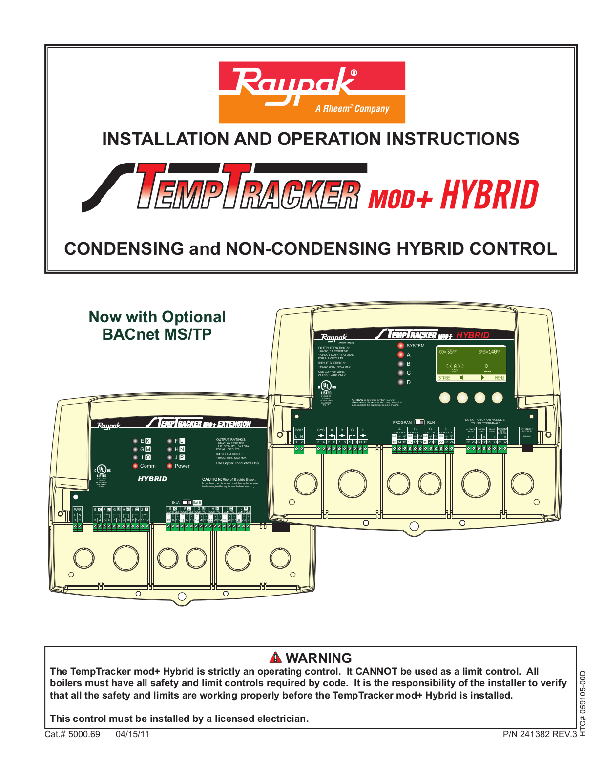 Raypak TempTracker mod+ Hybrid Installation And Operation Instructions Manual