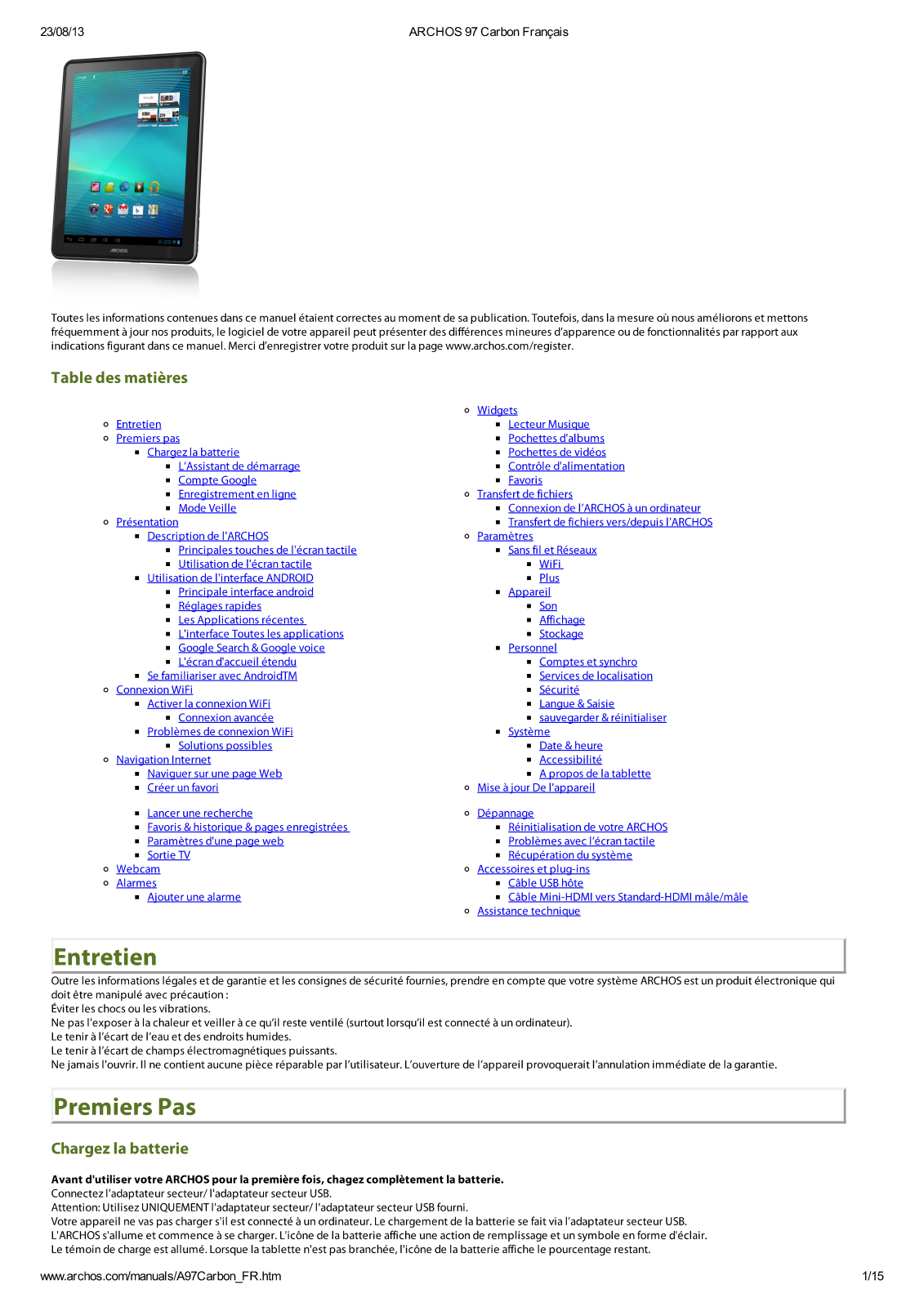 ARCHOS 97 Carbon User Manual