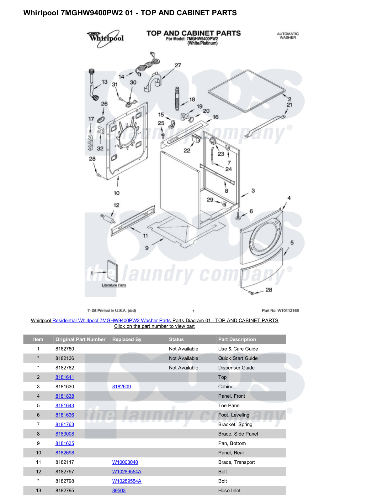 Whirlpool 7MGHW9400PW2 Parts Diagram