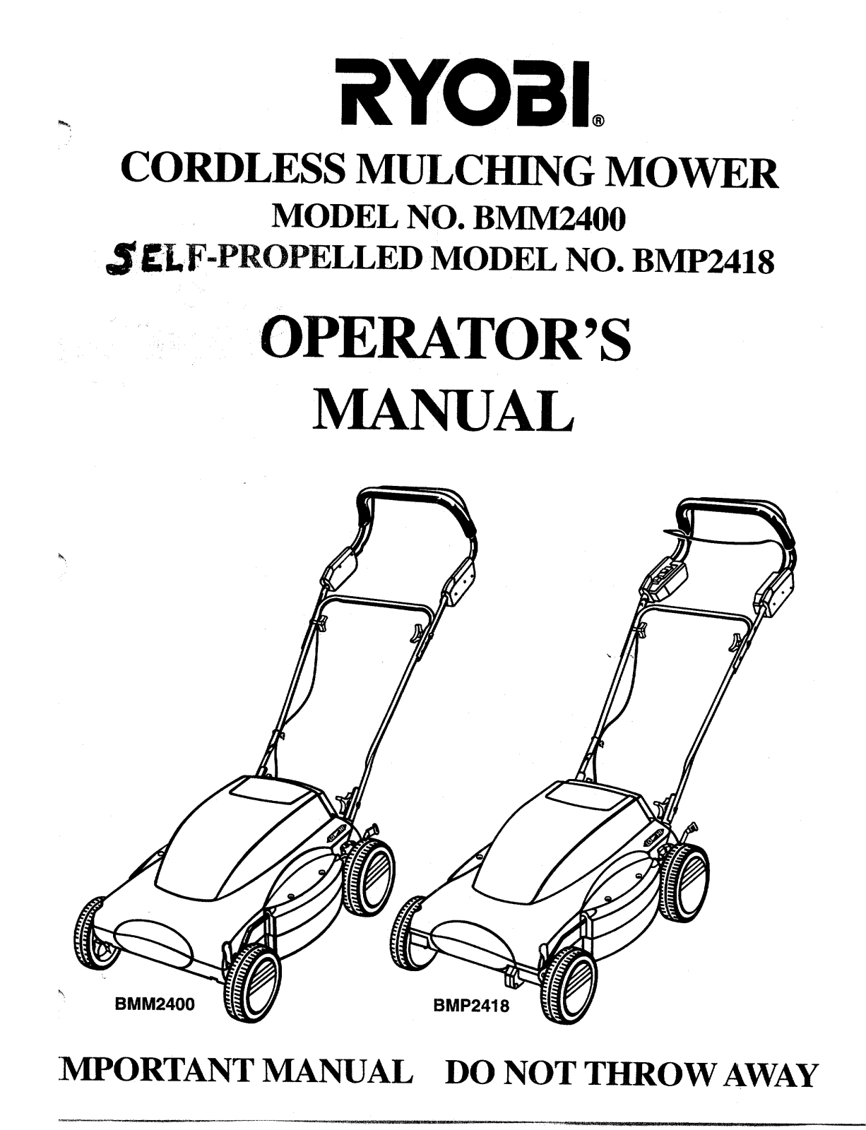 ryobi BMM2400, bmp2418 user Manual