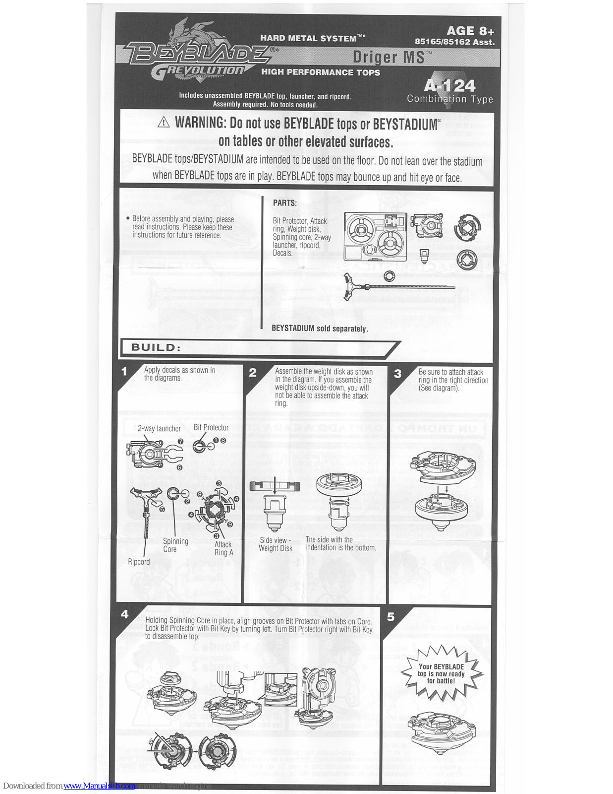 Beyblade Driger MS, 85165, 85162, A-124 Instructions Manual - ManualMachine.com