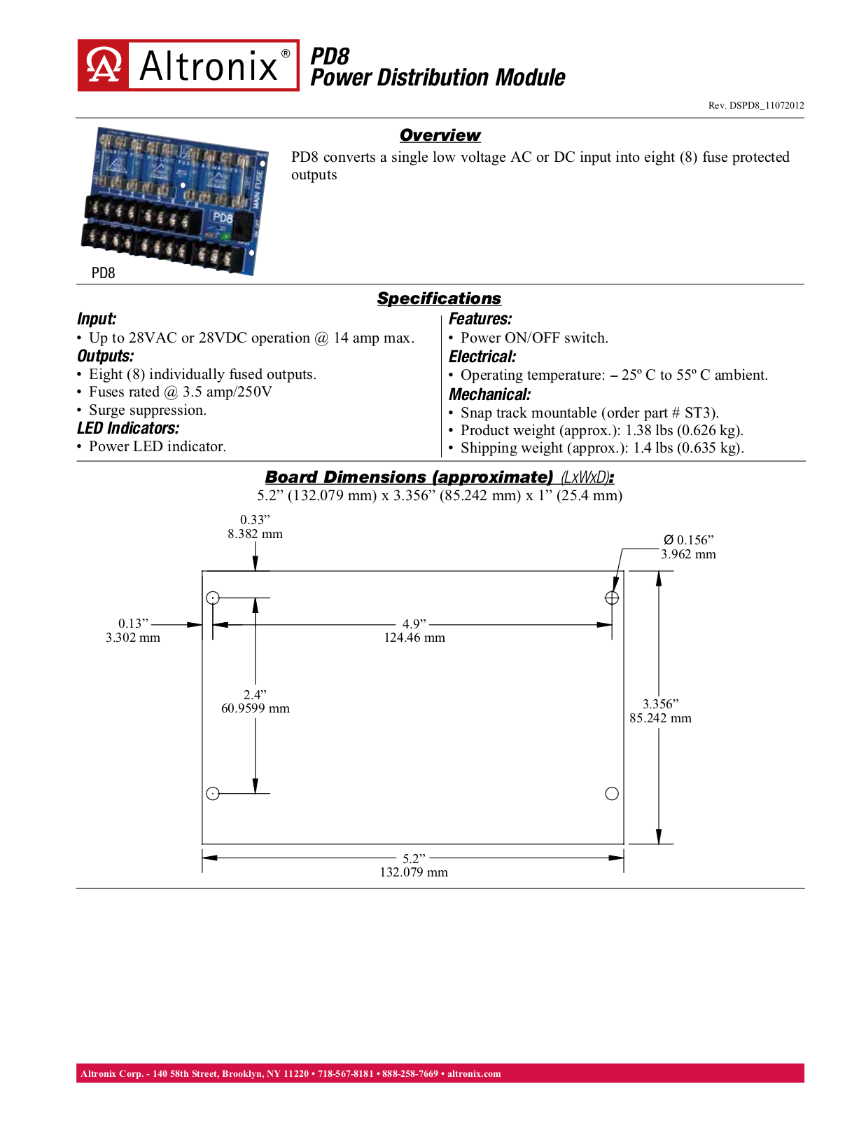 Altronix PD8 Data Sheet