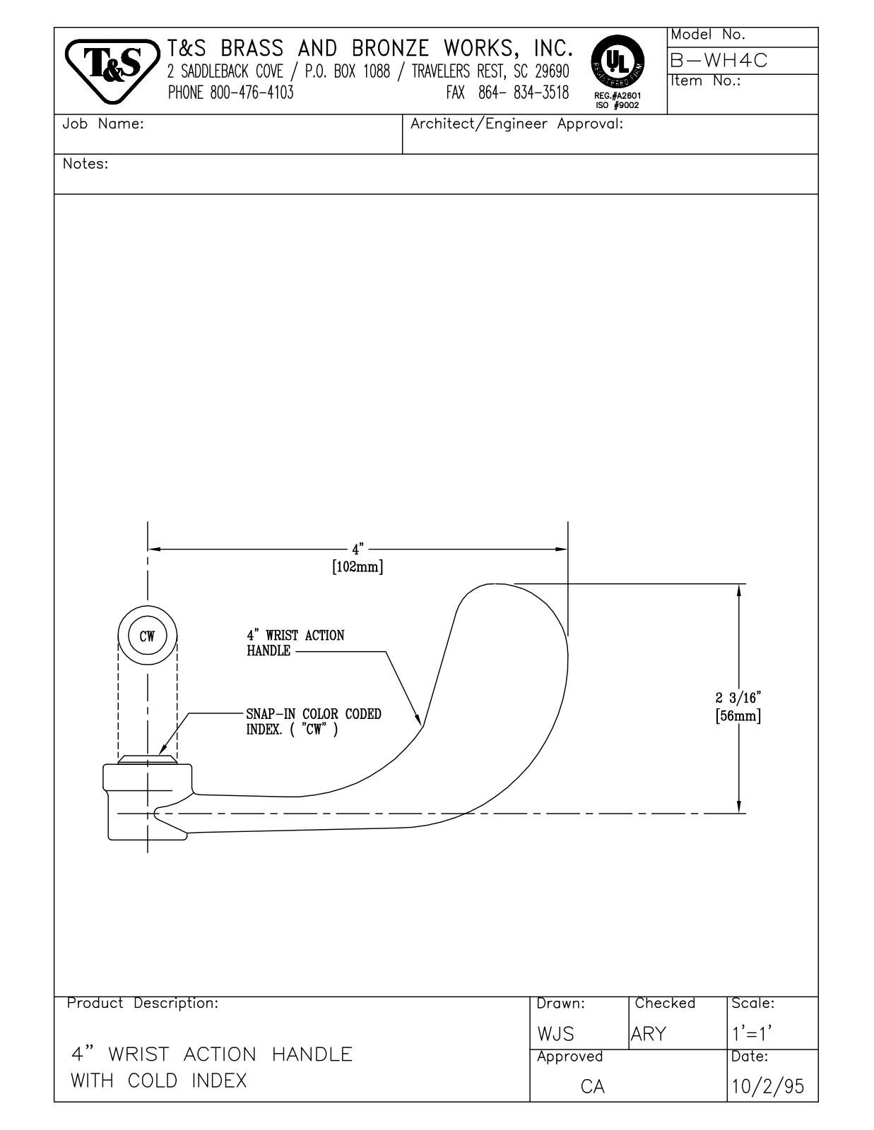 T & S Brass & Bronze Works B-WH4C General Manual