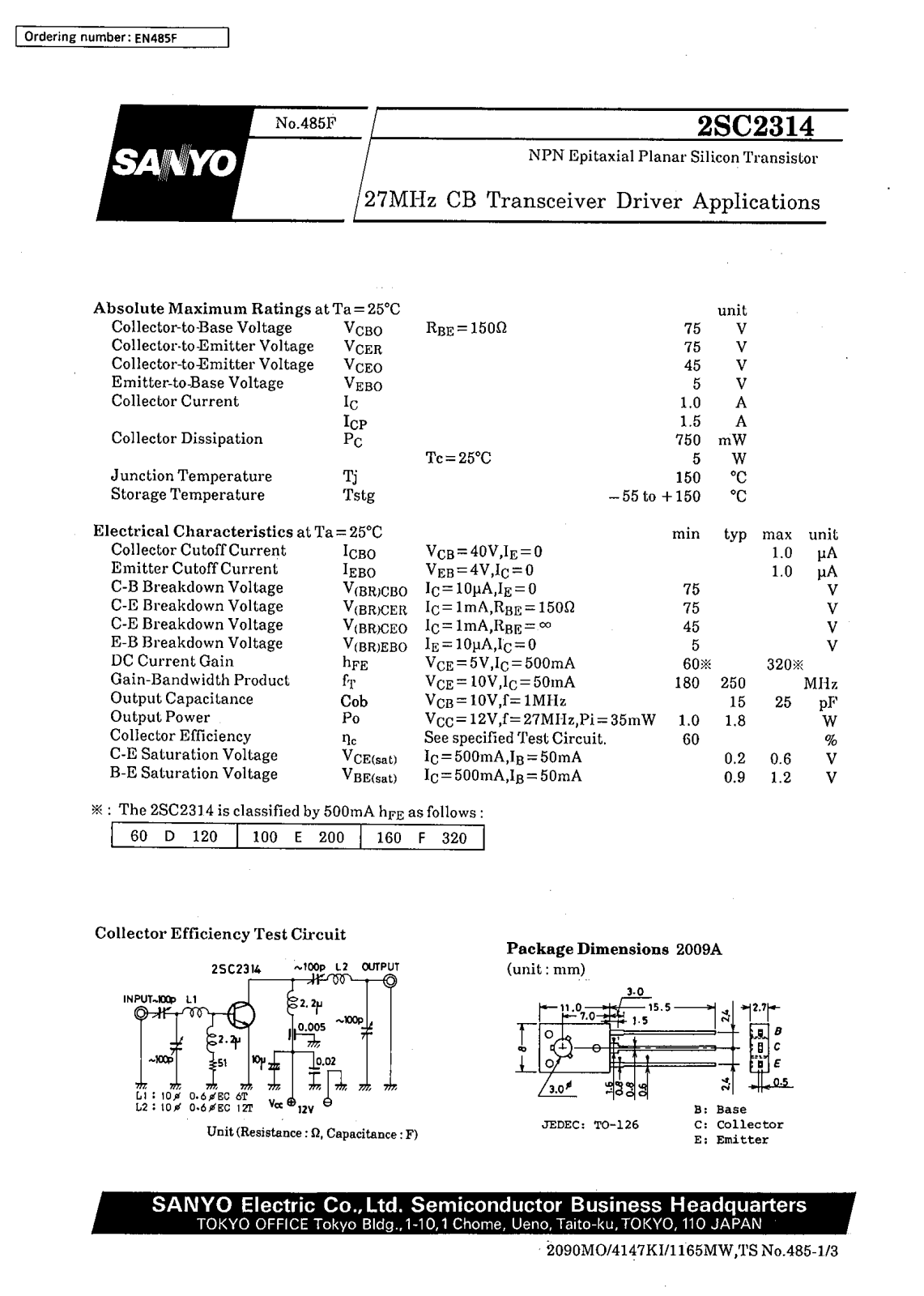 SANYO 2SC2314 Datasheet