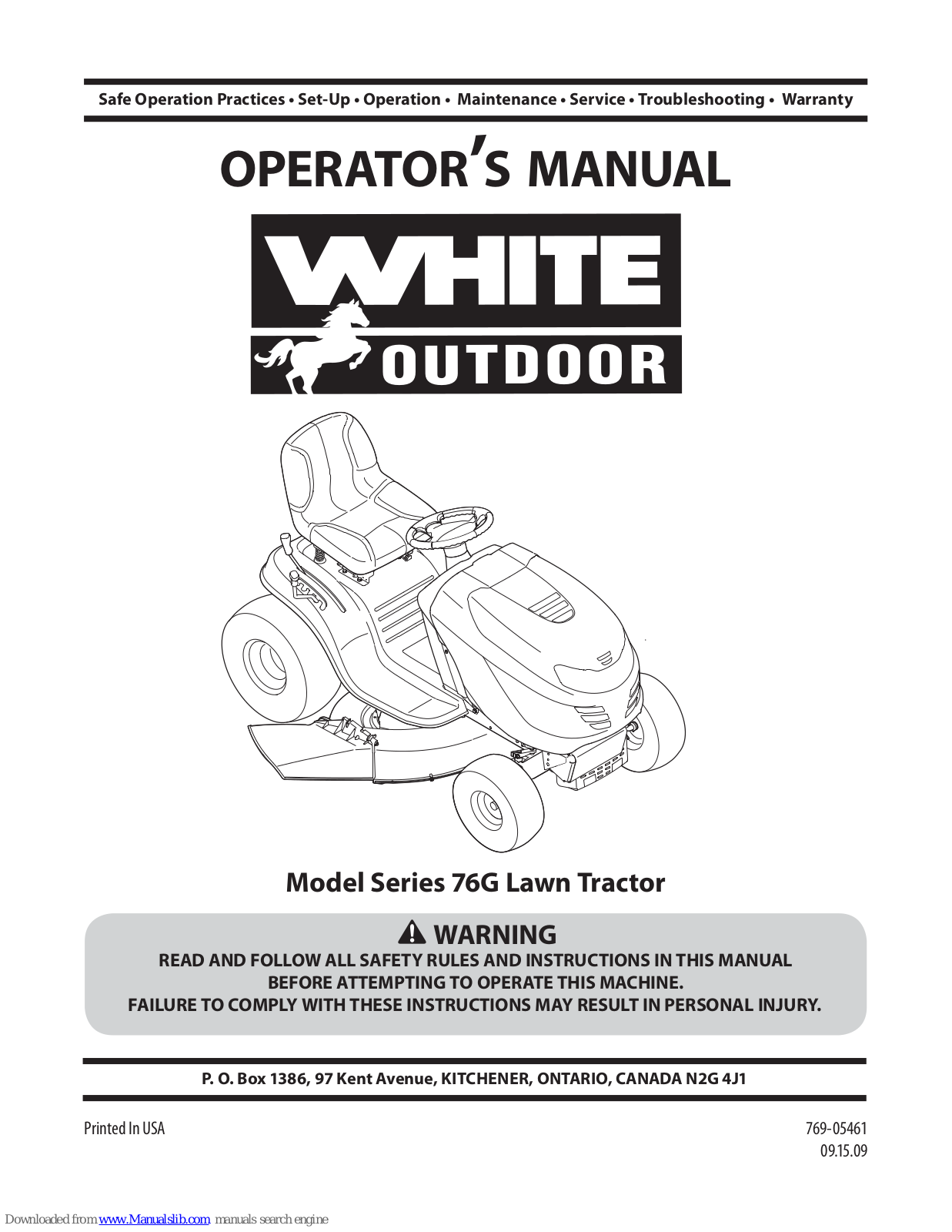 White Outdoor 76G Series Operator's Manual