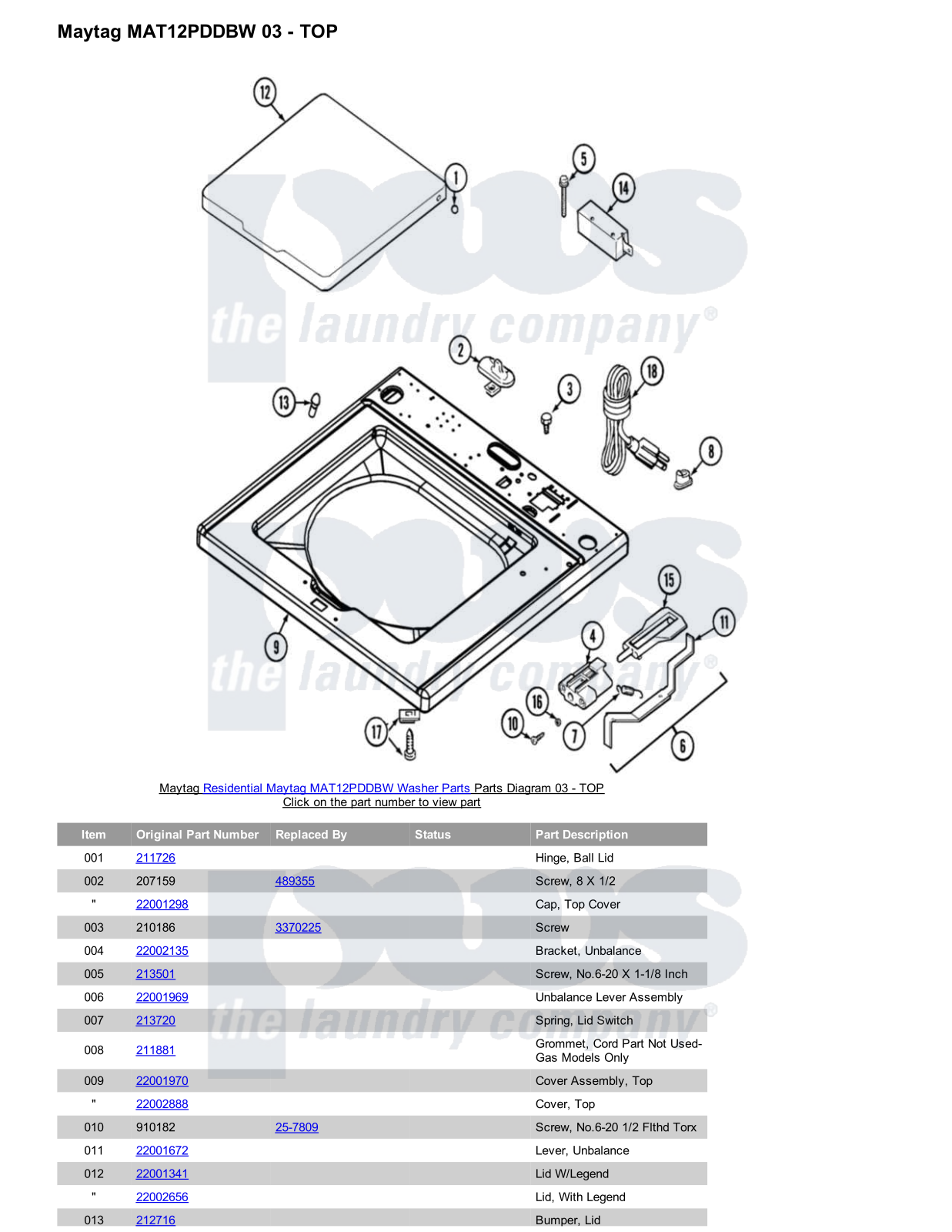 Maytag MAT12PDDBW Parts Diagram