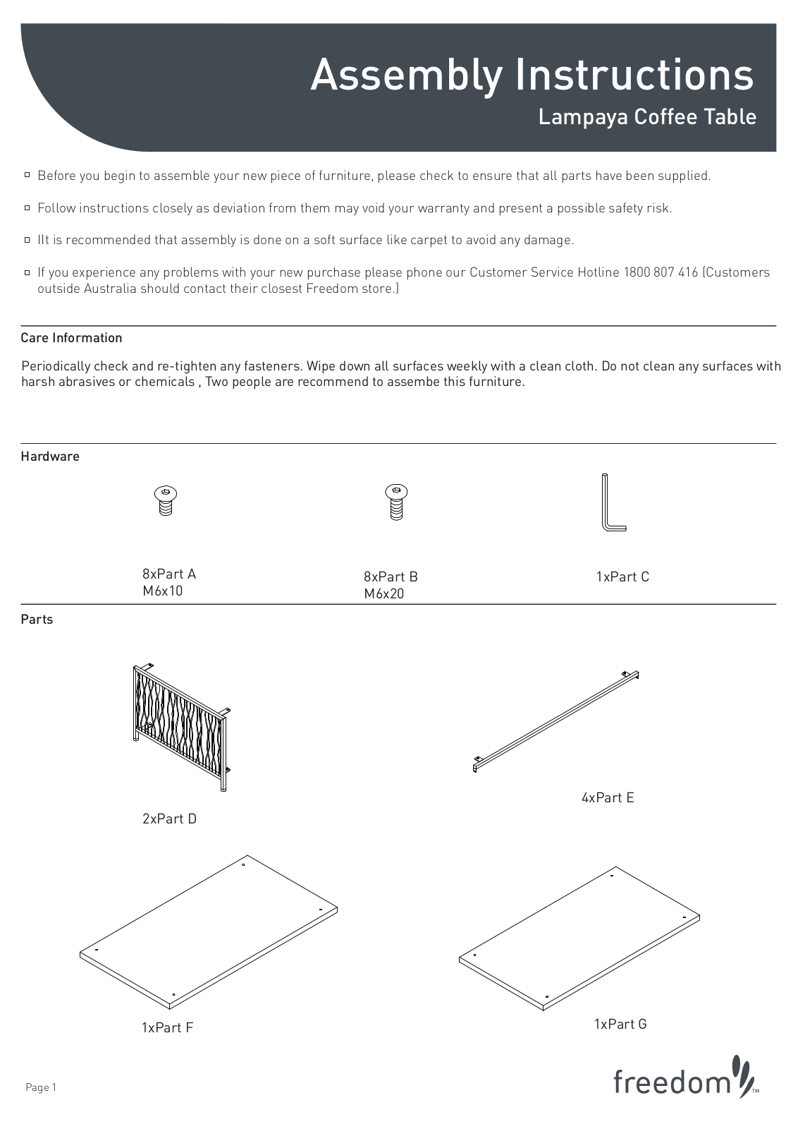 Freedom Lampaya Coffee Table Assembly Instruction