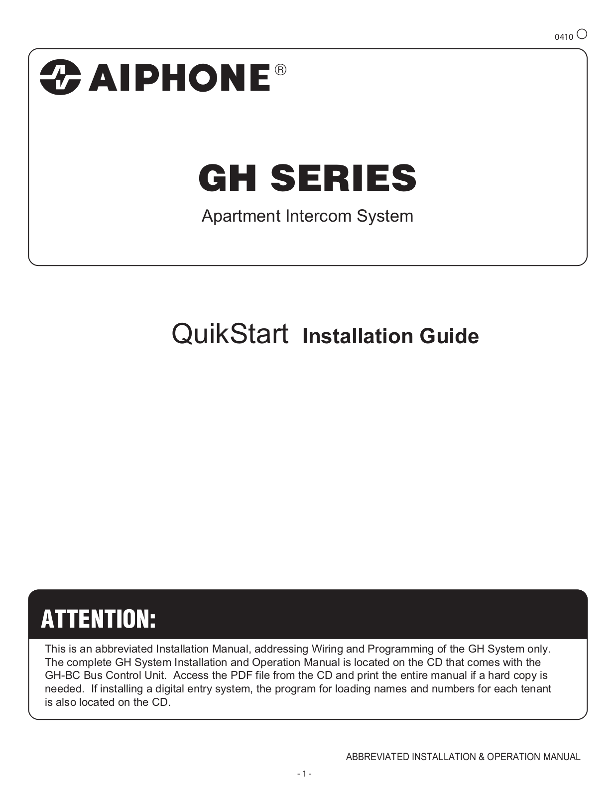 Aiphone GH   410 User Manual