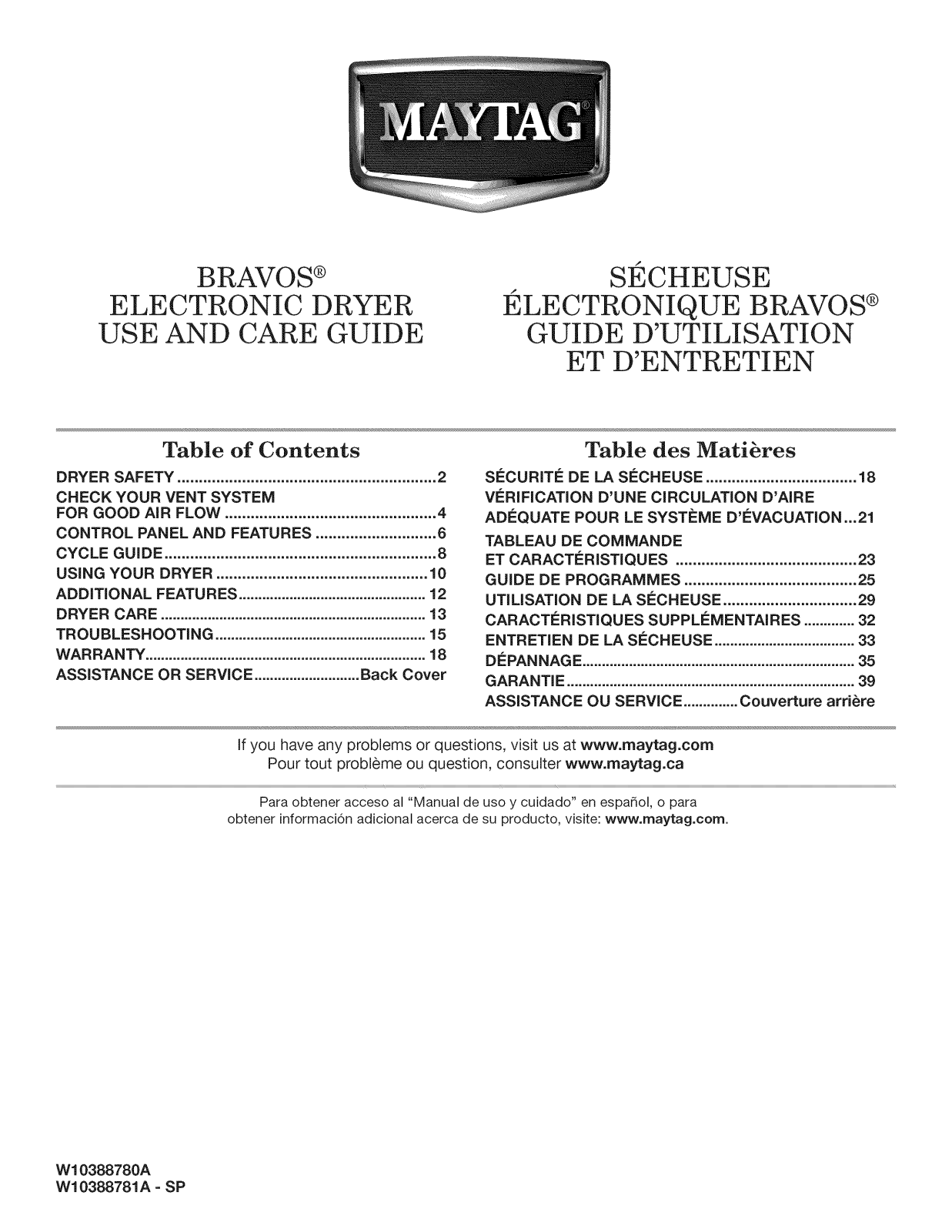 Maytag MGDB950YW3, MGDB950YW2, MGDB950YW1, MGDB950YW0, MGDB950YG3 Owner’s Manual