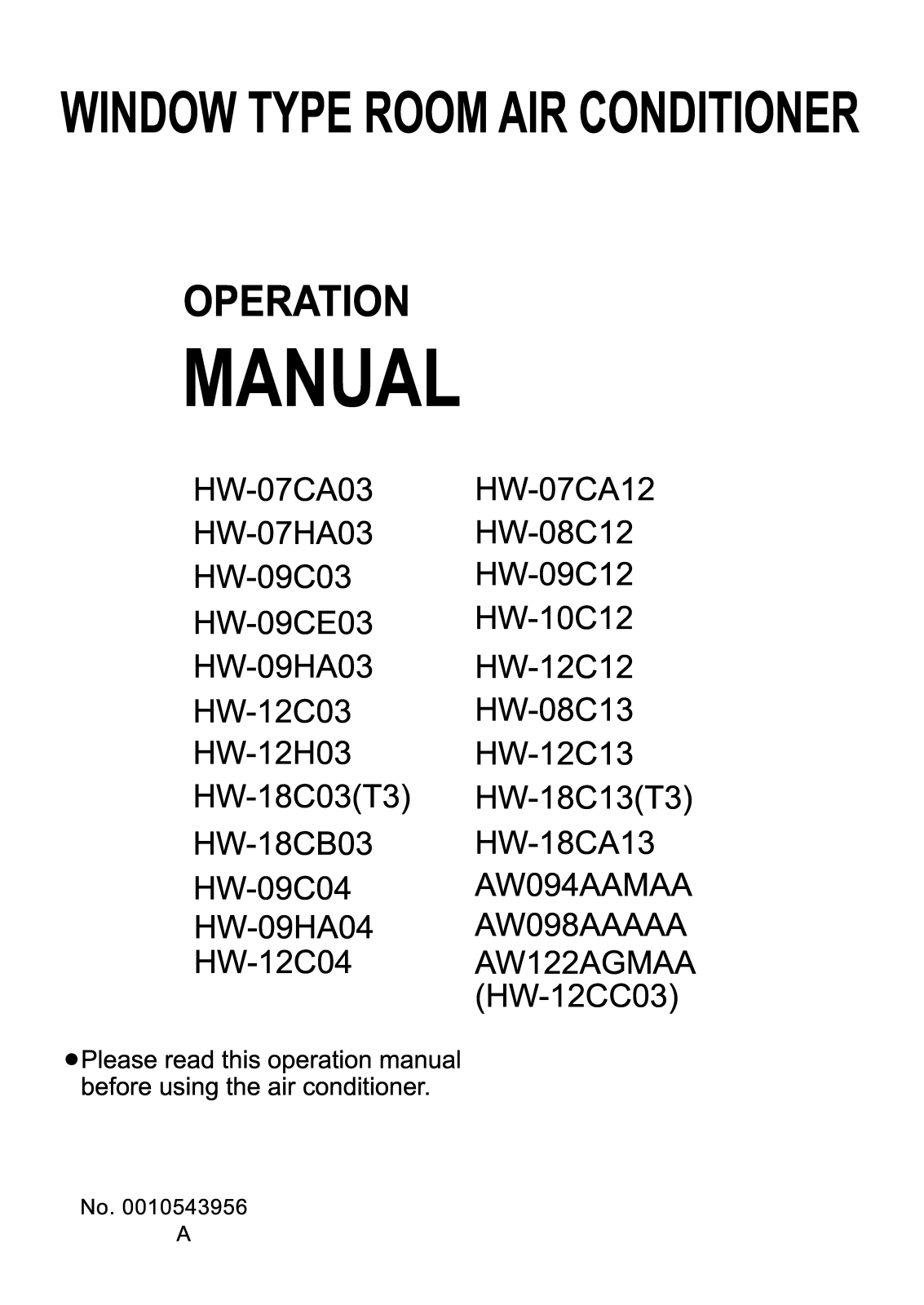 Haier HW-07CA03, HW-09HA04, HW-18CA13 User Manual