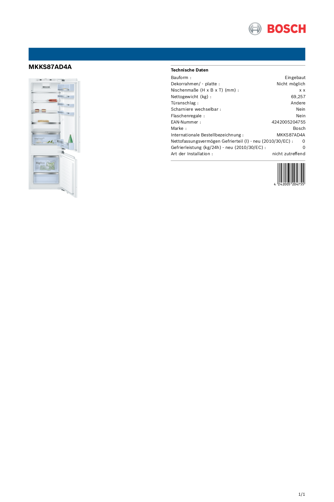 Bosch MKKS87AD4A User Manual