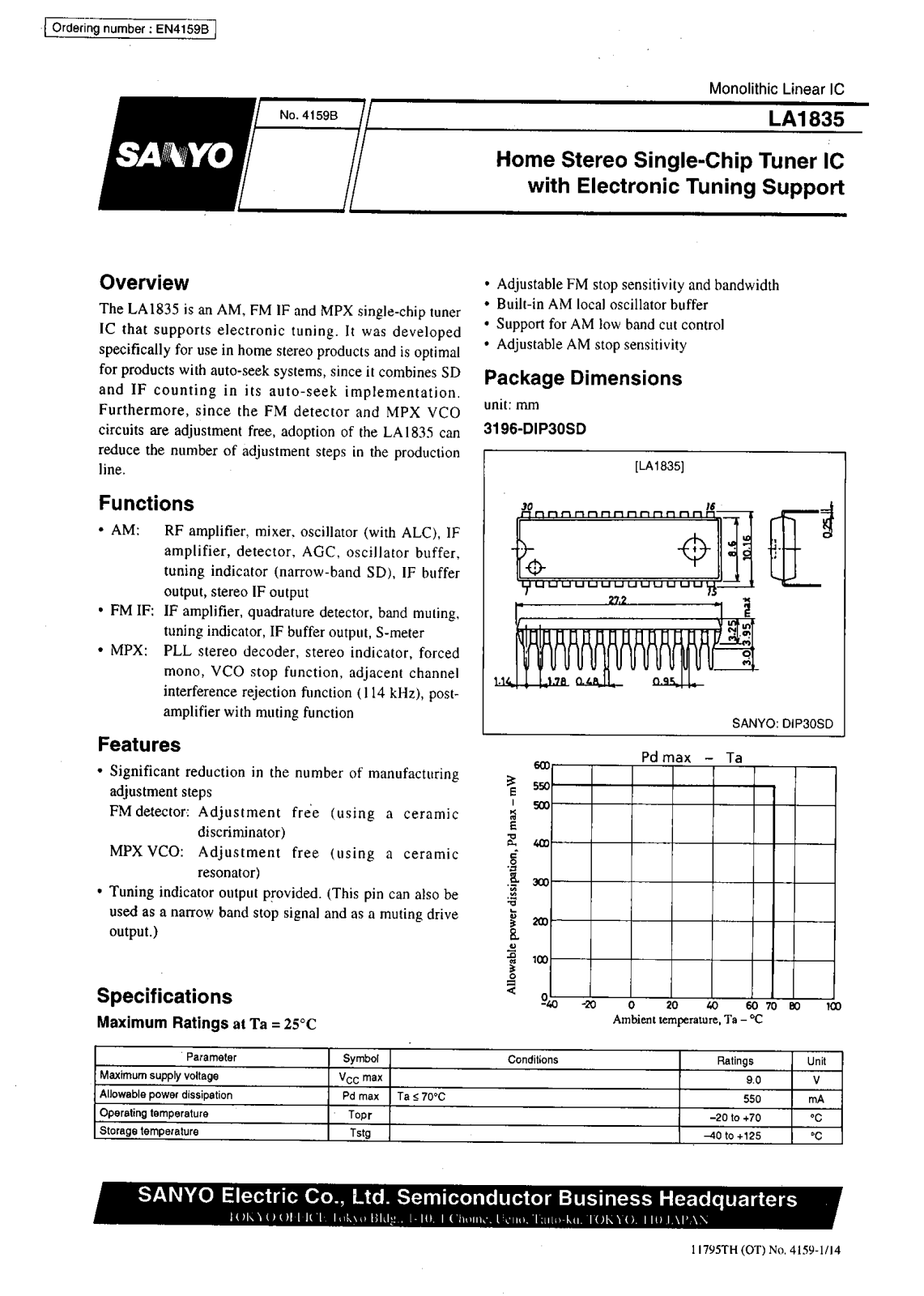 SANYO LA1835 Datasheet