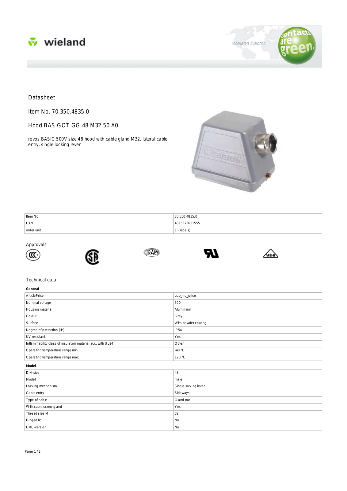 Wieland 70.350.4835.0 Data Sheet