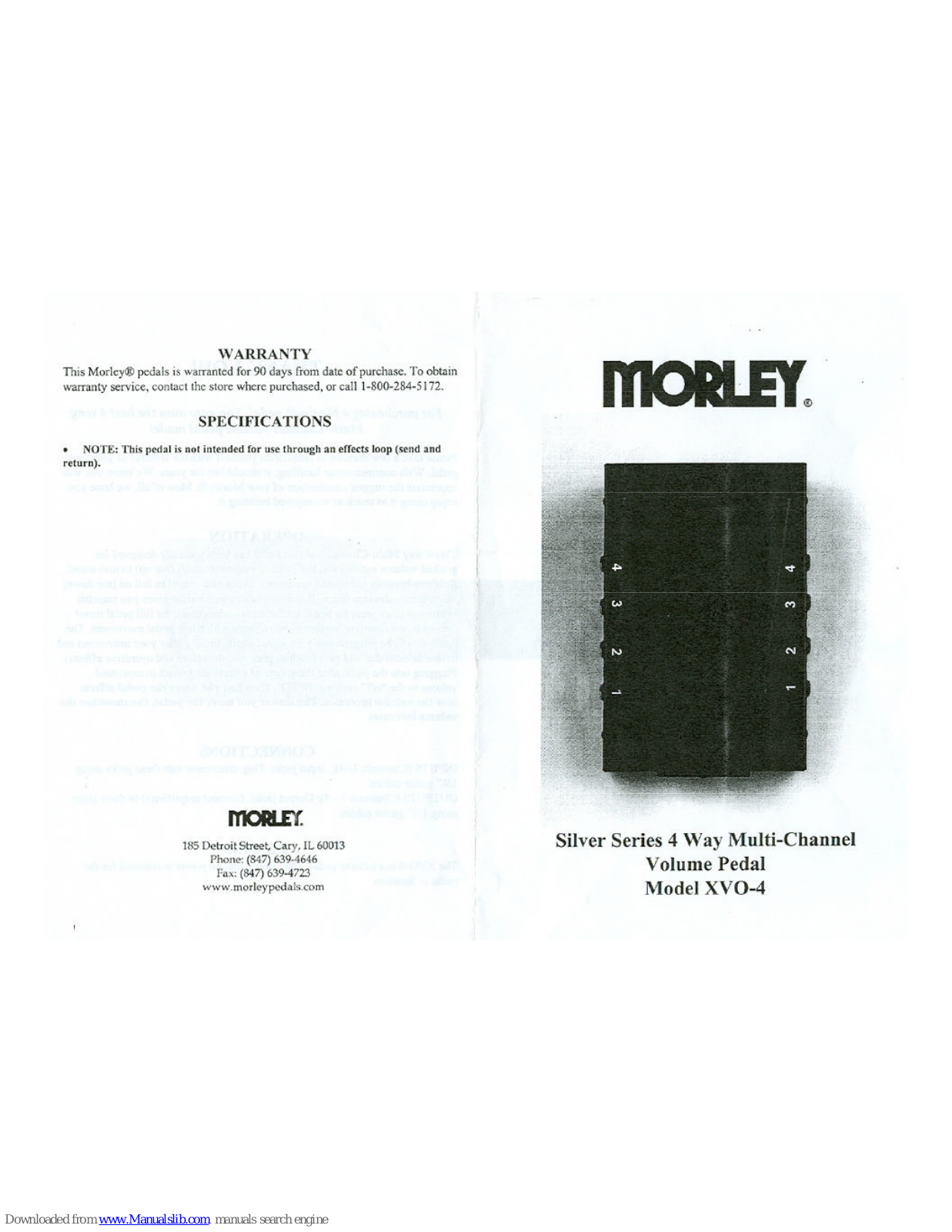 MORLEY PEDALS XVO-41, XVO-4 User Manual