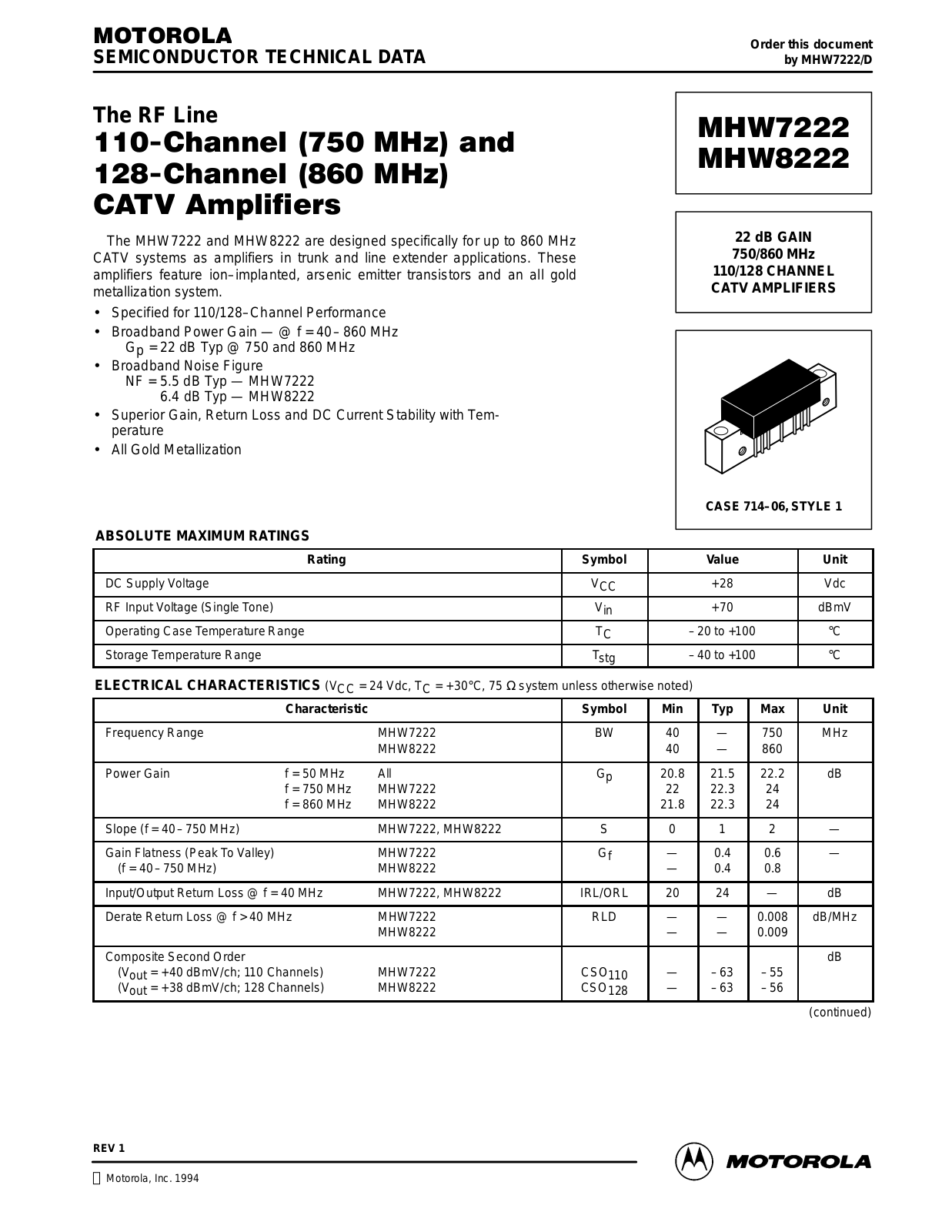 Motorola MHW7222, MHW8222 Datasheet