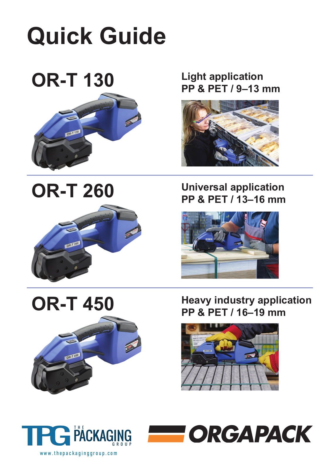 Orgapack OR-T 130, OR-T 260, OR-T 450 Quick Manual