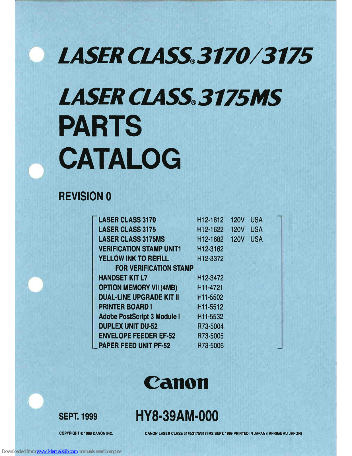 Canon LASER CLASS 3170, LASER CLASS 3175, LASER CLASS 3175MS Parts Catalog