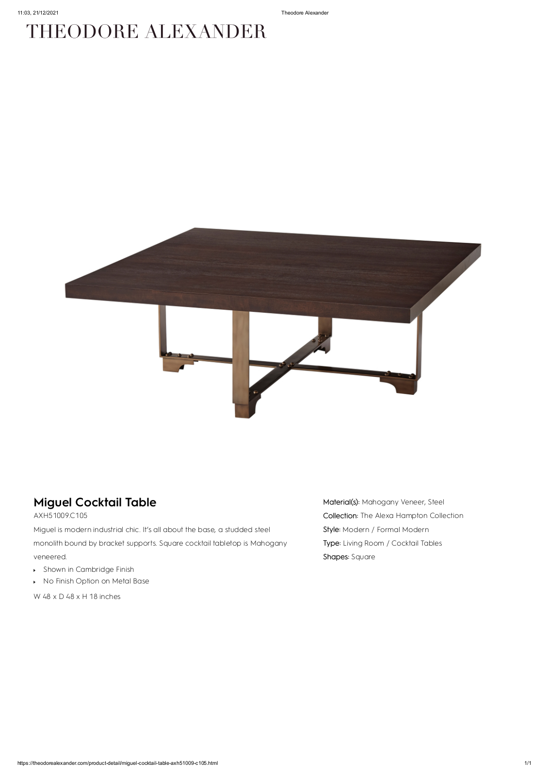 Theodore Alexander FPLJ3588 Specifications - ManualMachine.com