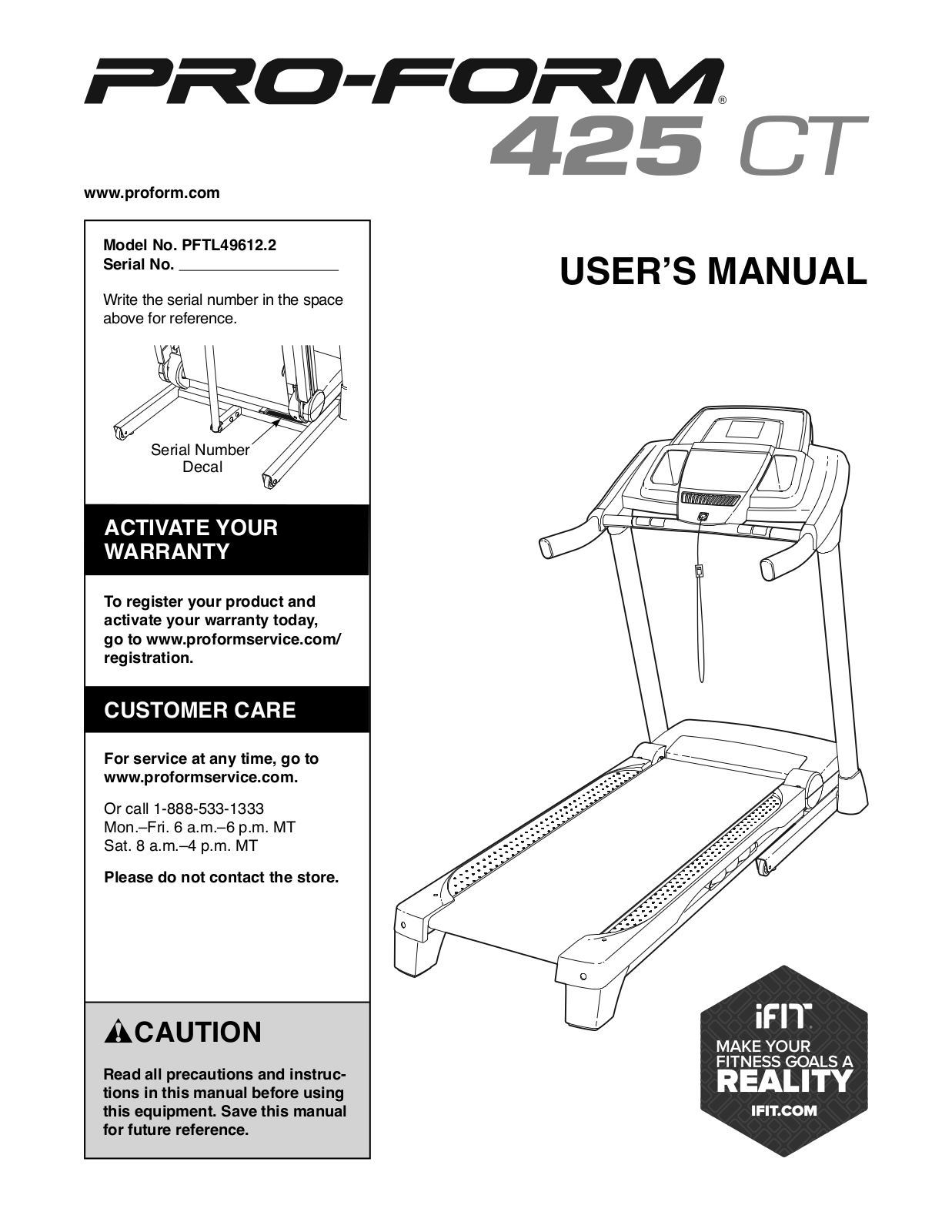 ProForm PFTL496122, 425 CT User Manual