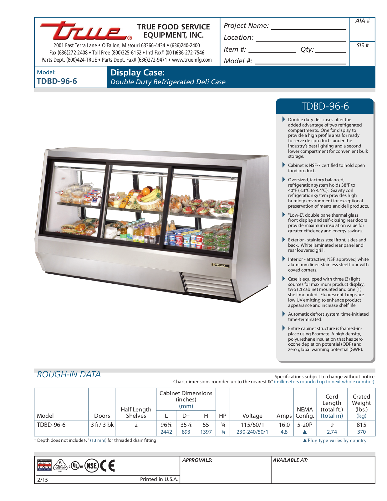 True TDBD-96-6 User Manual