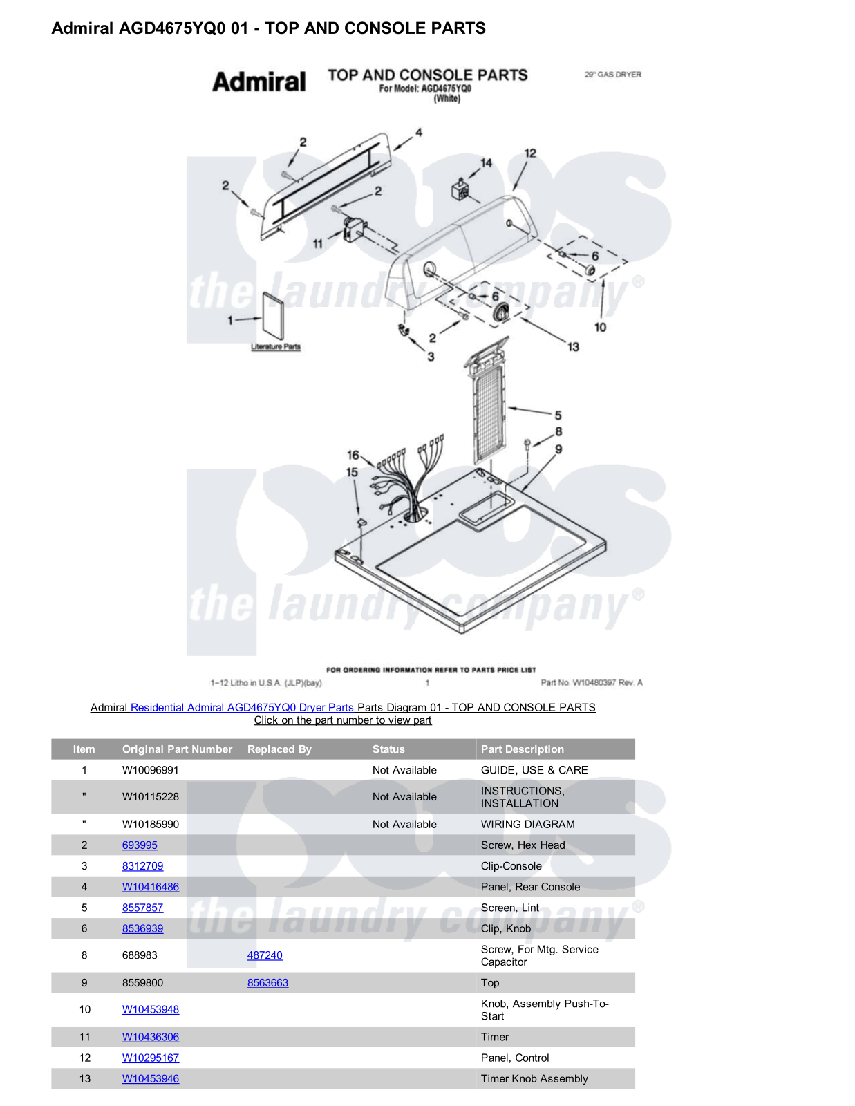 Admiral AGD4675YQ0 Parts Diagram