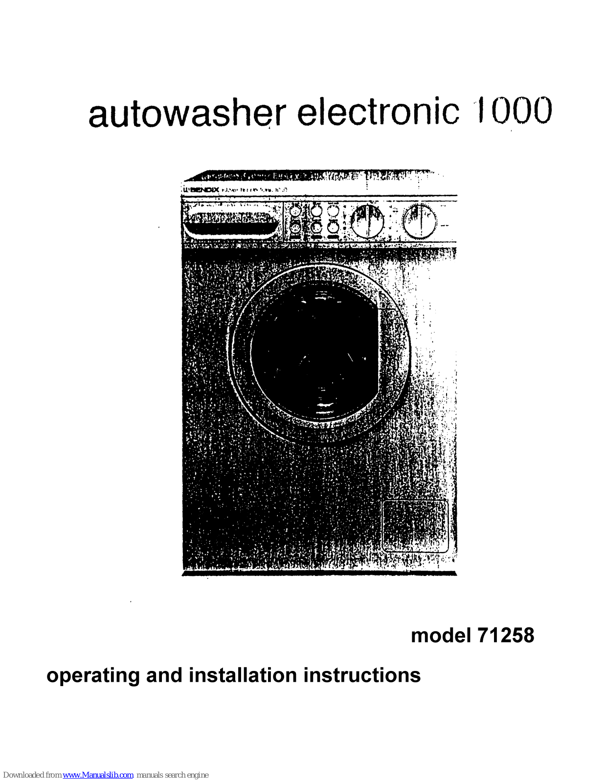 BENDIX 71258 Operating And Installation Instructions