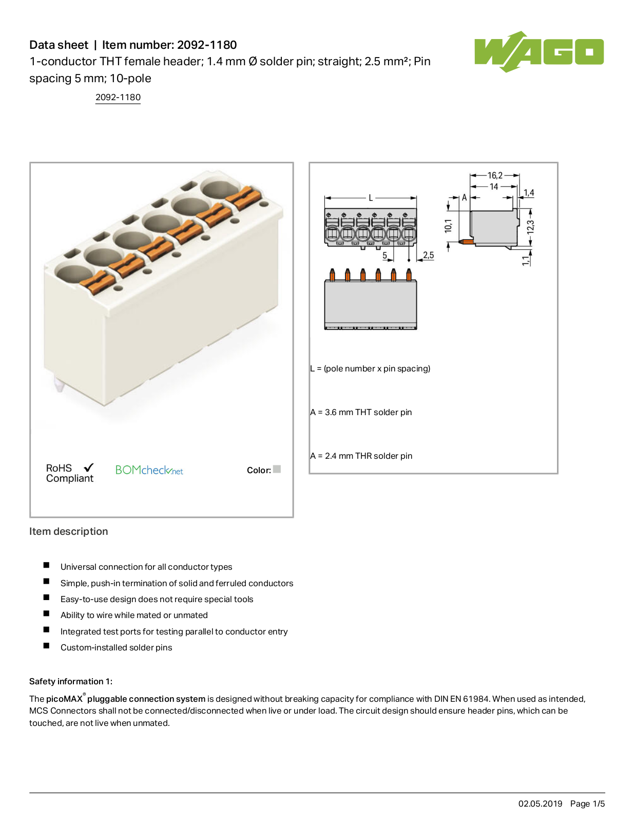 Wago 2092-1180 Data Sheet