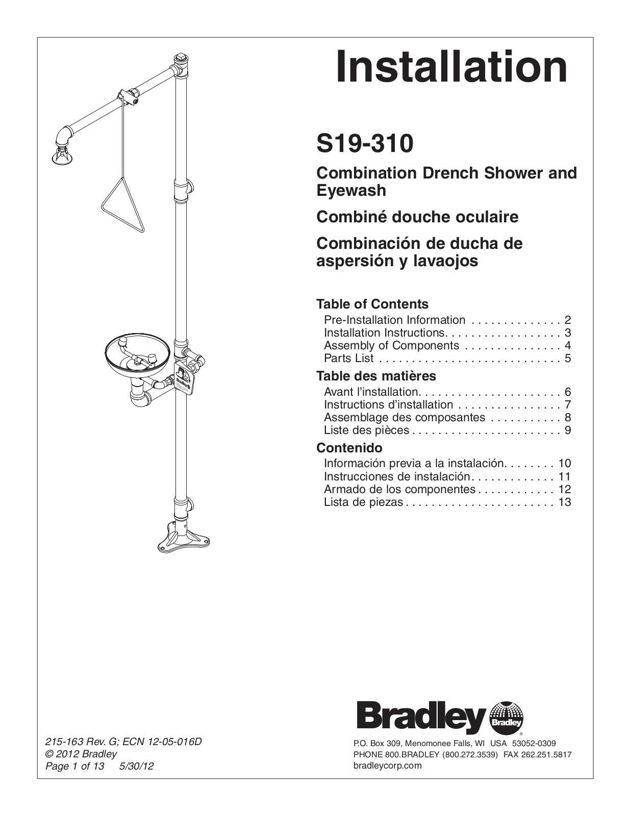 Bradley Corporation S19-310 Installation Manual