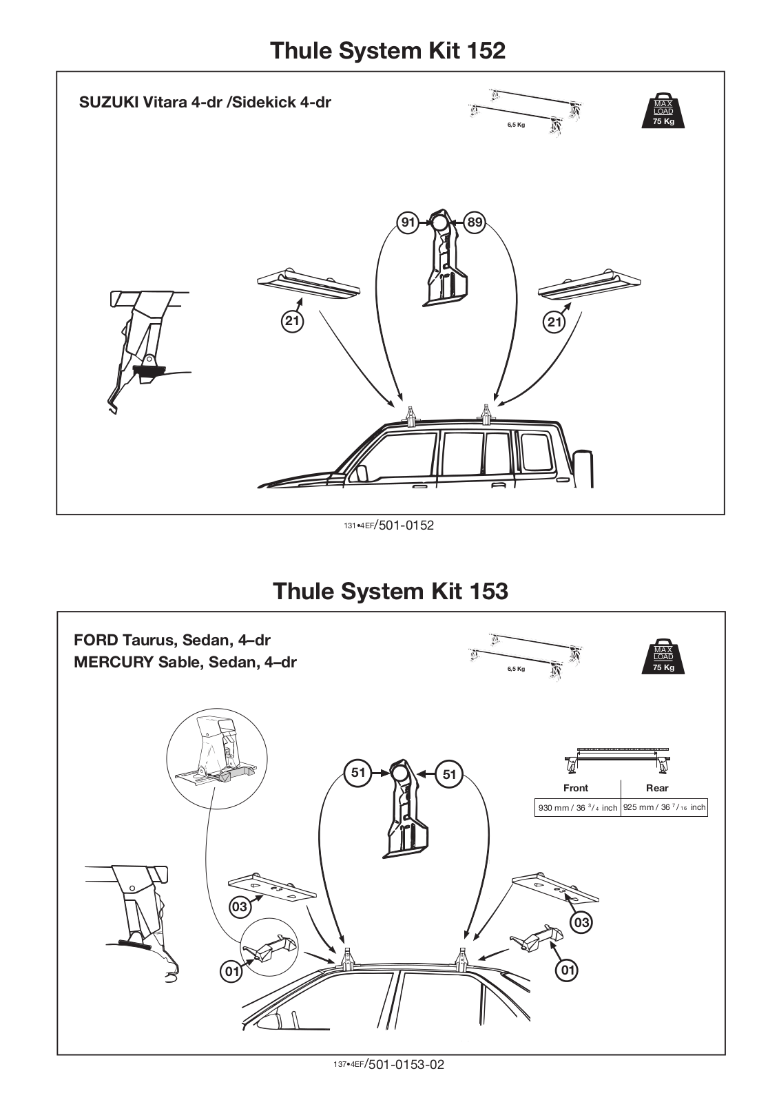 Thule 152, 153 User Manual