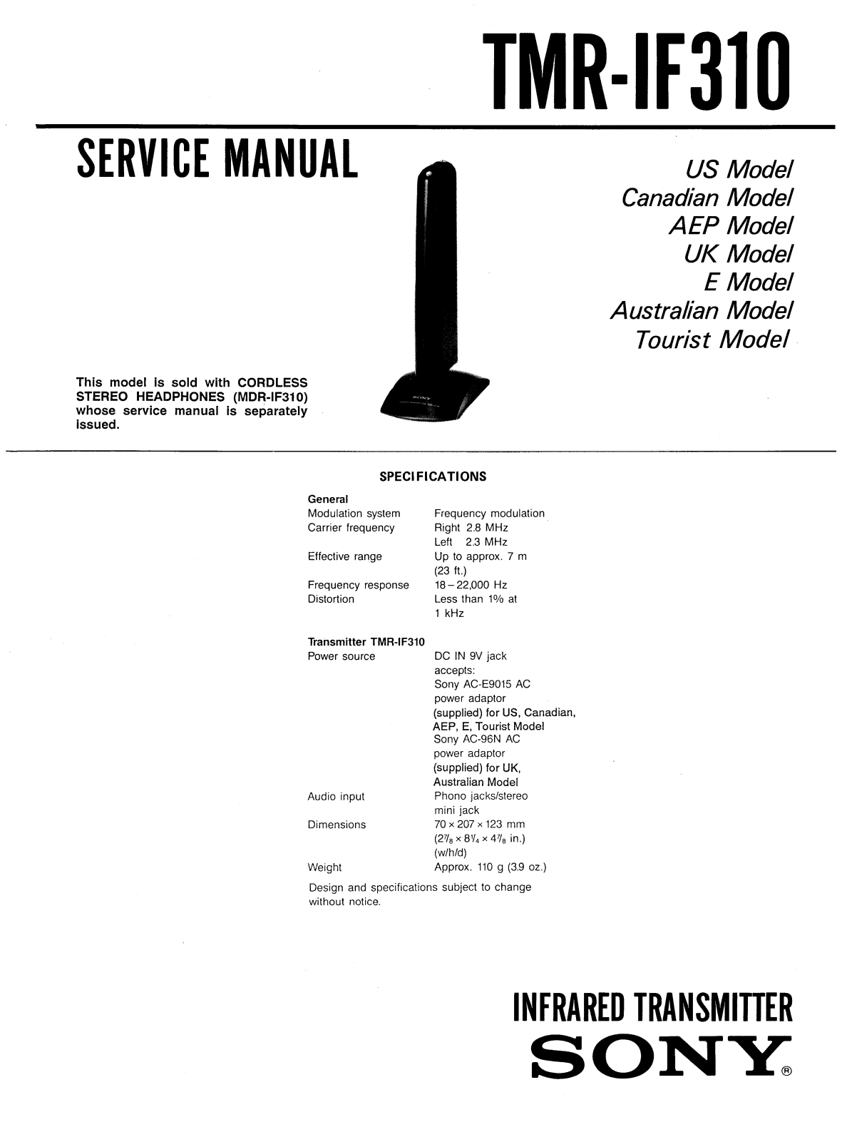 Sony TMRIF-310 Service manual