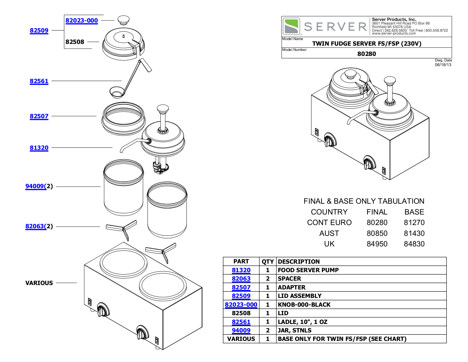 Server 80280 Parts List