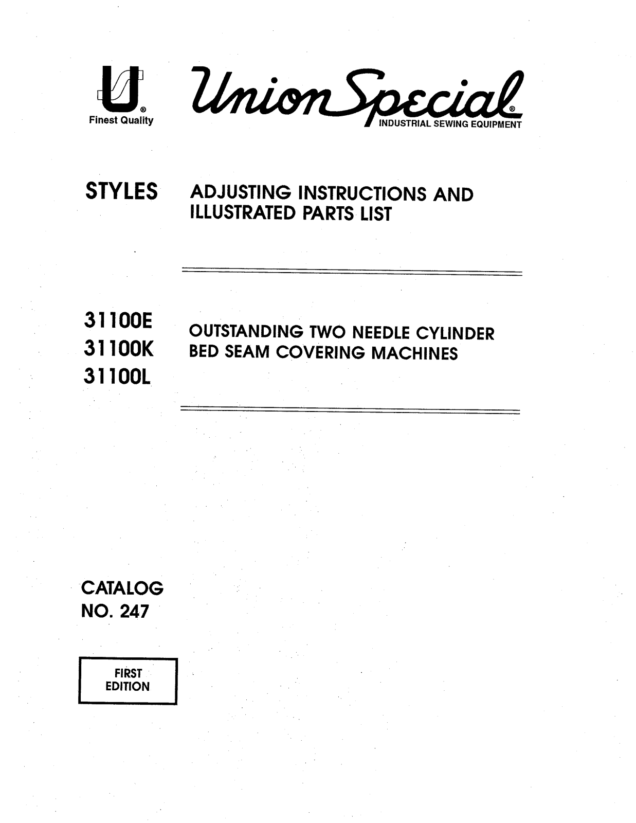 Union Special 31100E, 31100K, 31100L Parts List