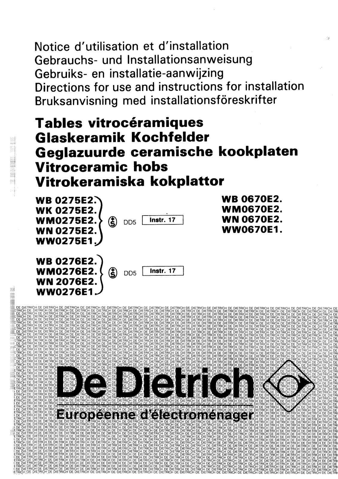 De dietrich WM0670E2, WN0670E2 User Manual