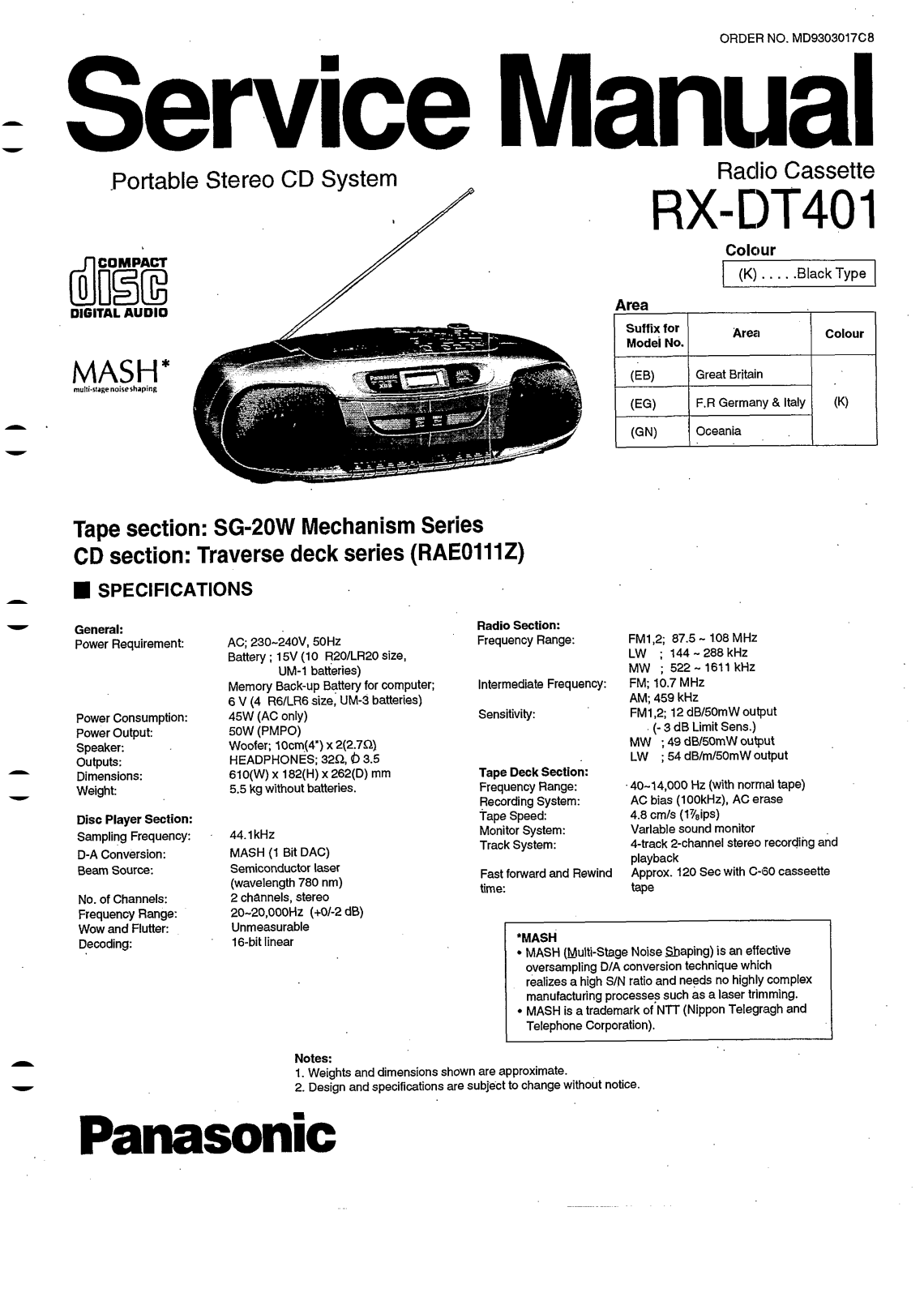 Panasonic RXDT-401 Service manual