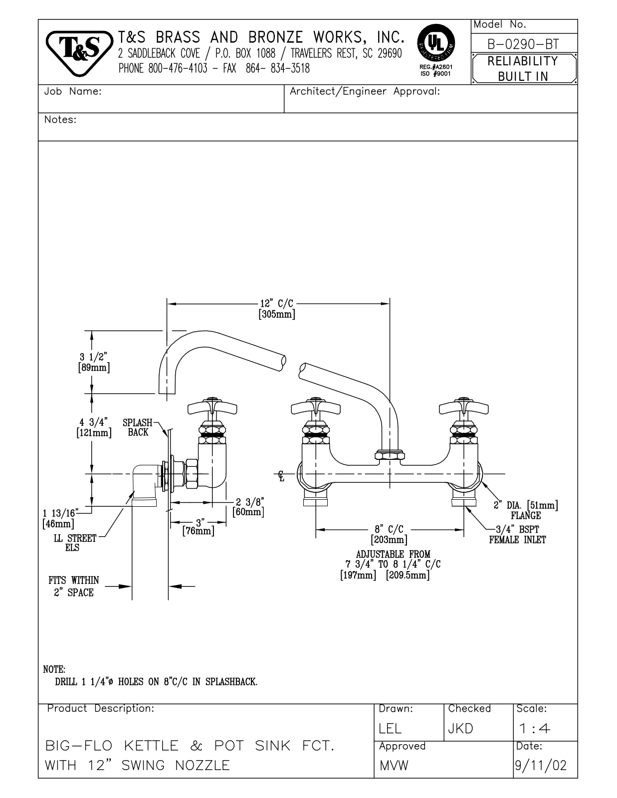 T & S Brass & Bronze Works B-0290-BT General Manual