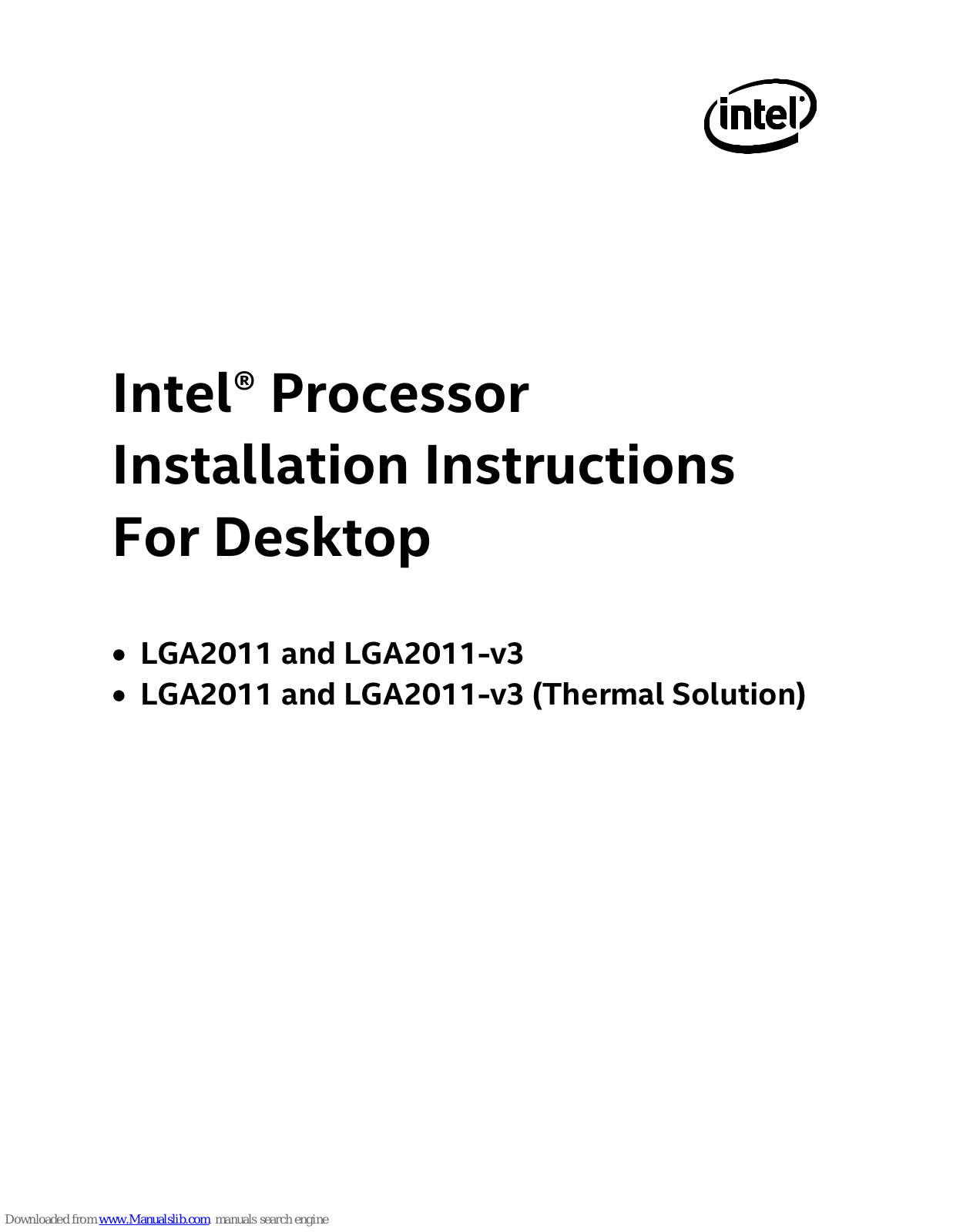 Intel LGA2011, LGA2011-v3 Installation Instructions Manual