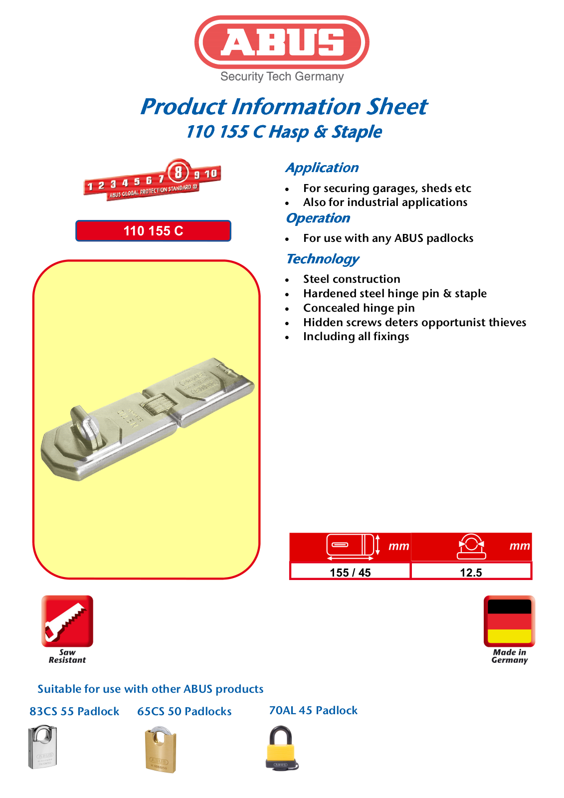 ABUS 110 155 C Product Information Sheet