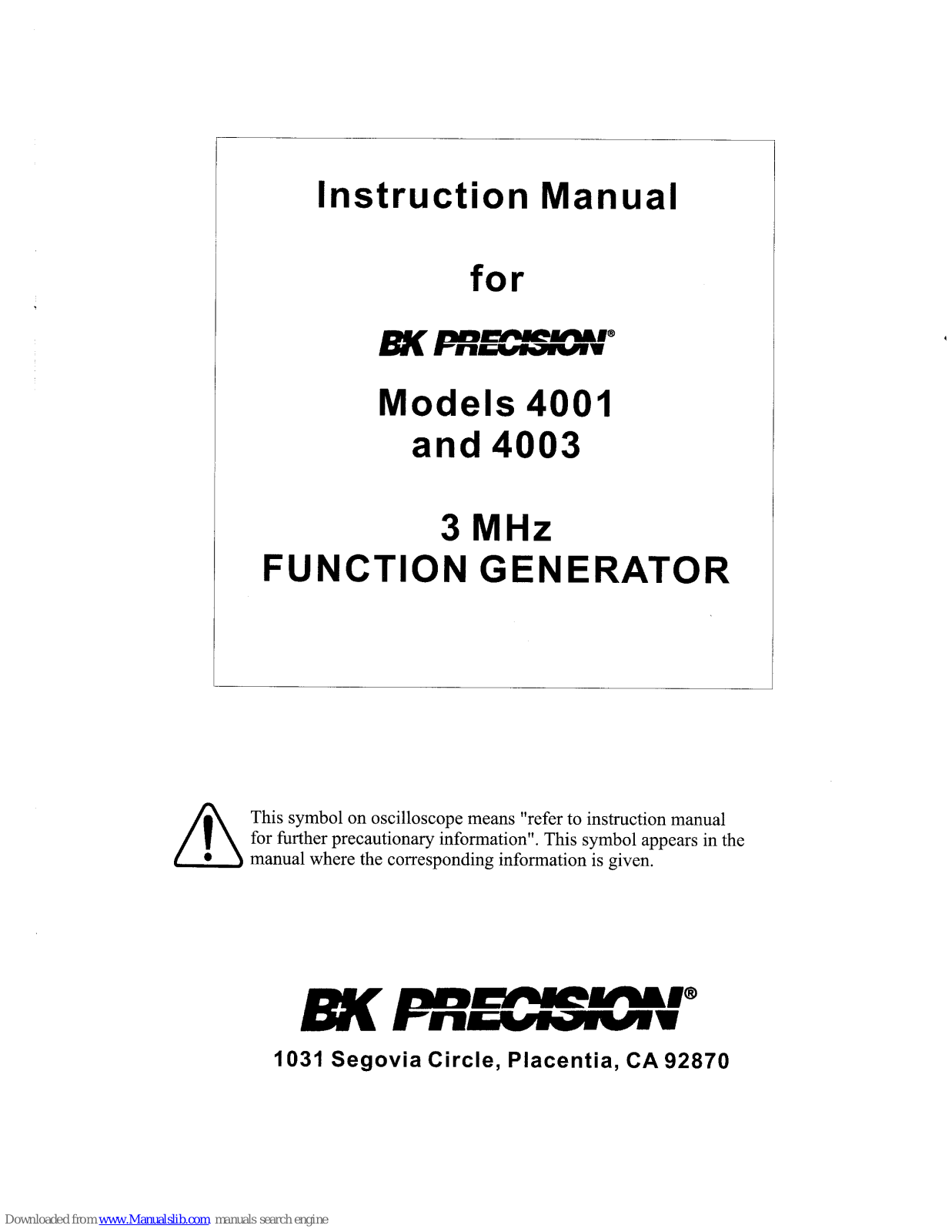 BK Precision 4001, 4003 Instruction Manual