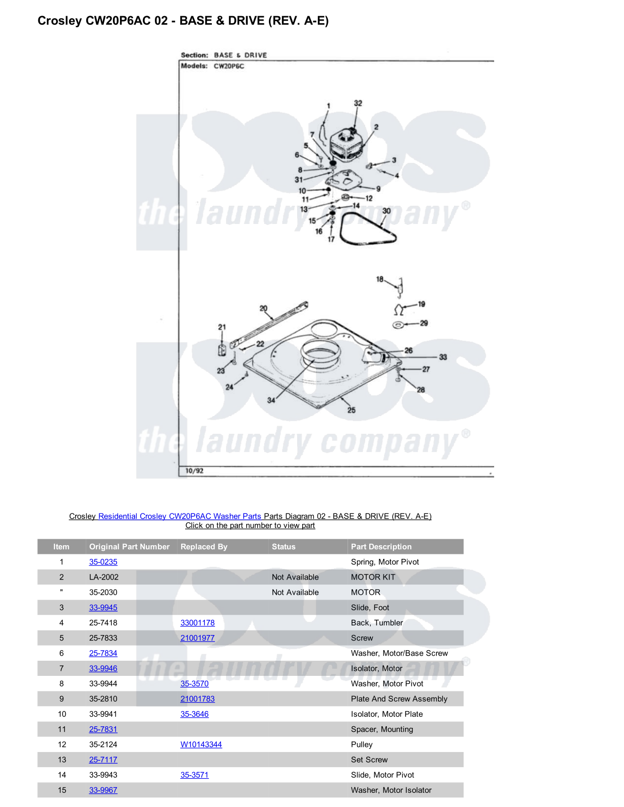 Crosley CW20P6AC Parts Diagram