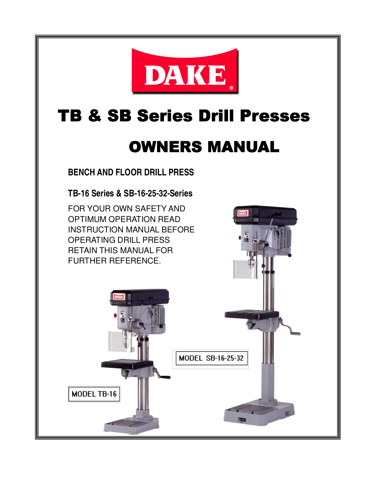 Dake TB-16 User Manual