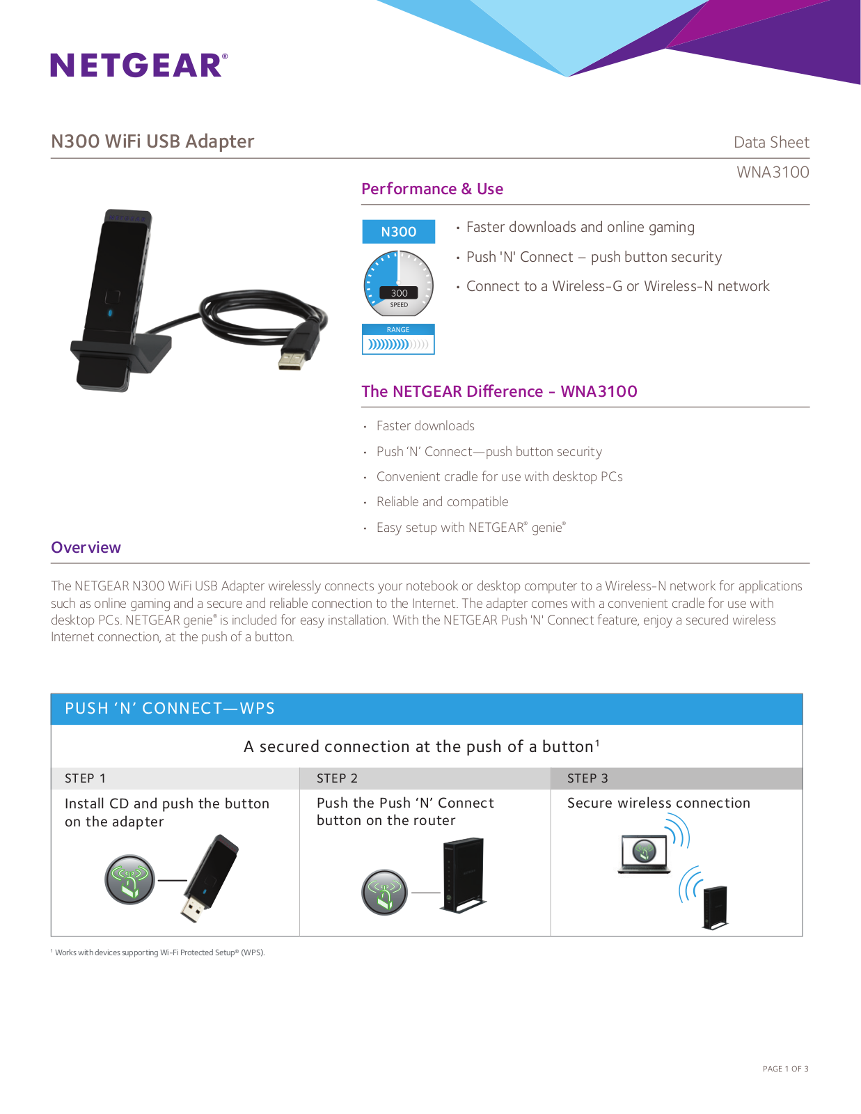 Netgear WNA3100 Data Sheet