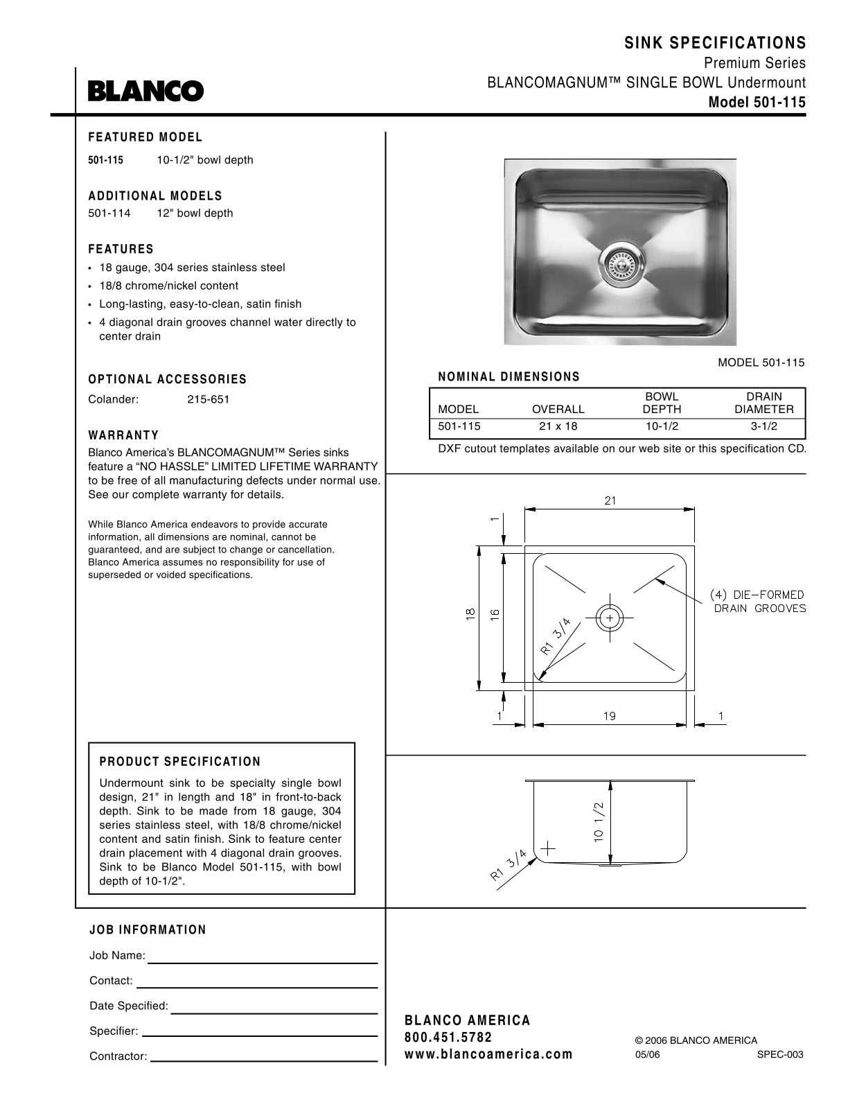 Blanco 501-115 User Manual