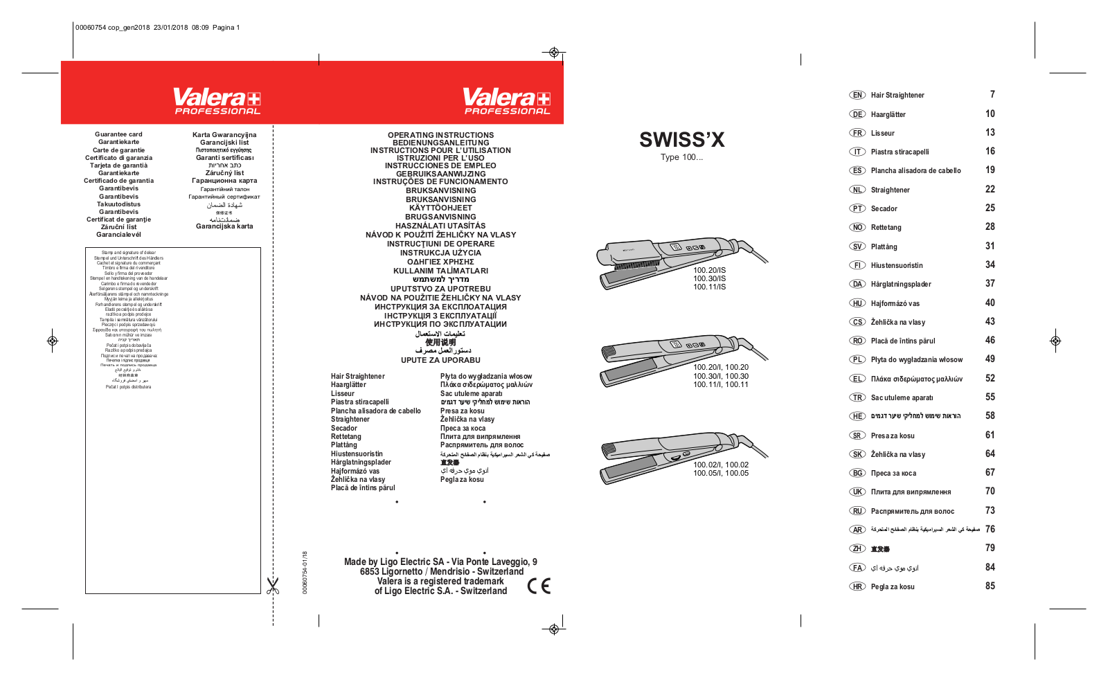 Valera SWISS’X User manual